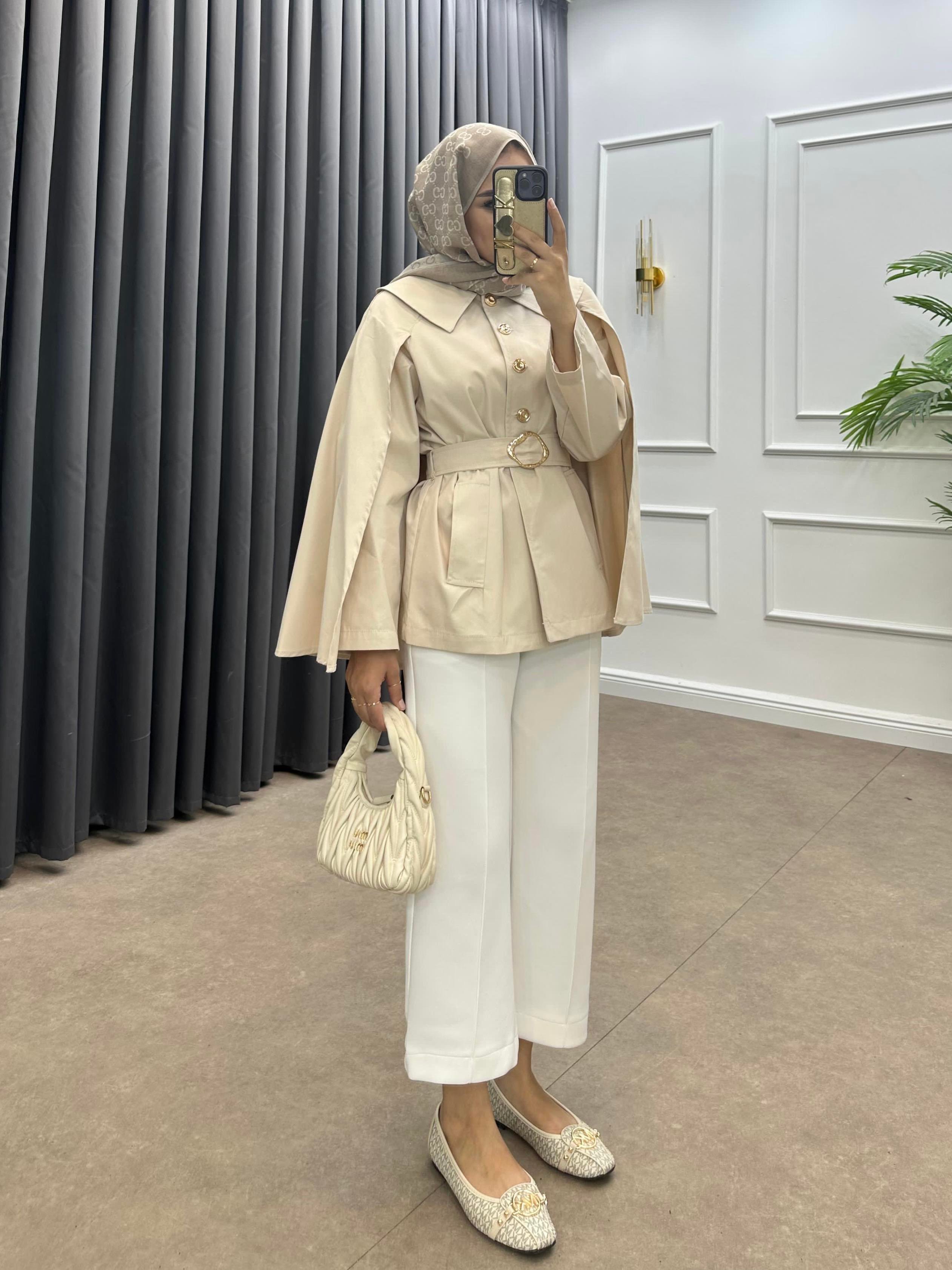 GOLD DÜĞMELİ KEMERLİ TRENÇKOT TAŞ