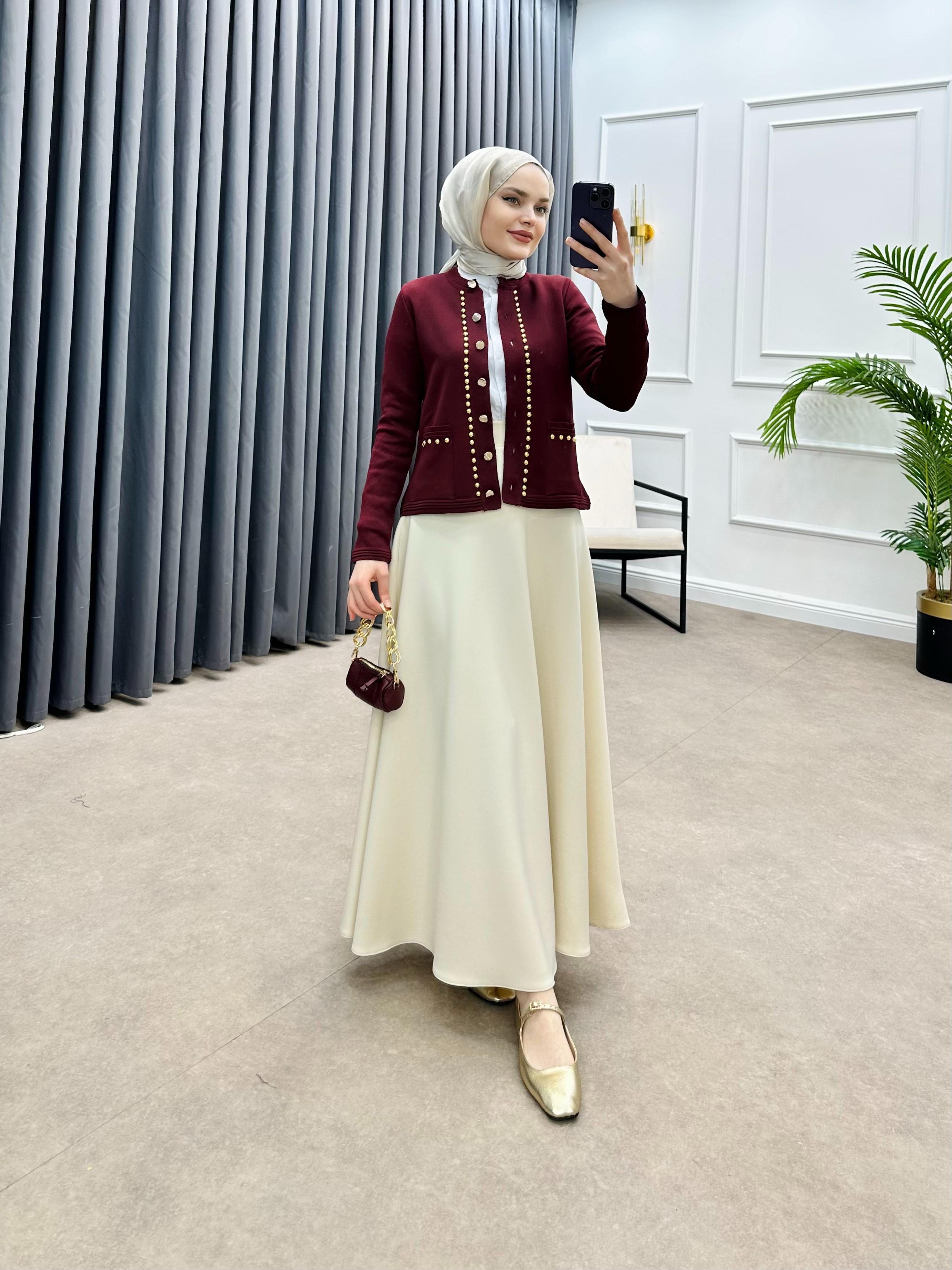 GOLD DÜĞMELİ MERSERİZE HIRKA  BORDO