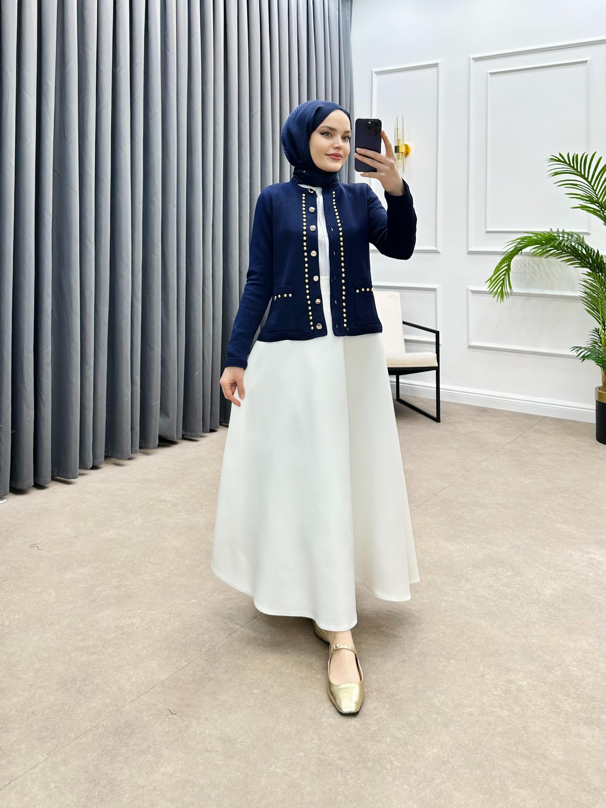 GOLD DÜĞMELİ MERSERİZE HIRKA LACİVERT