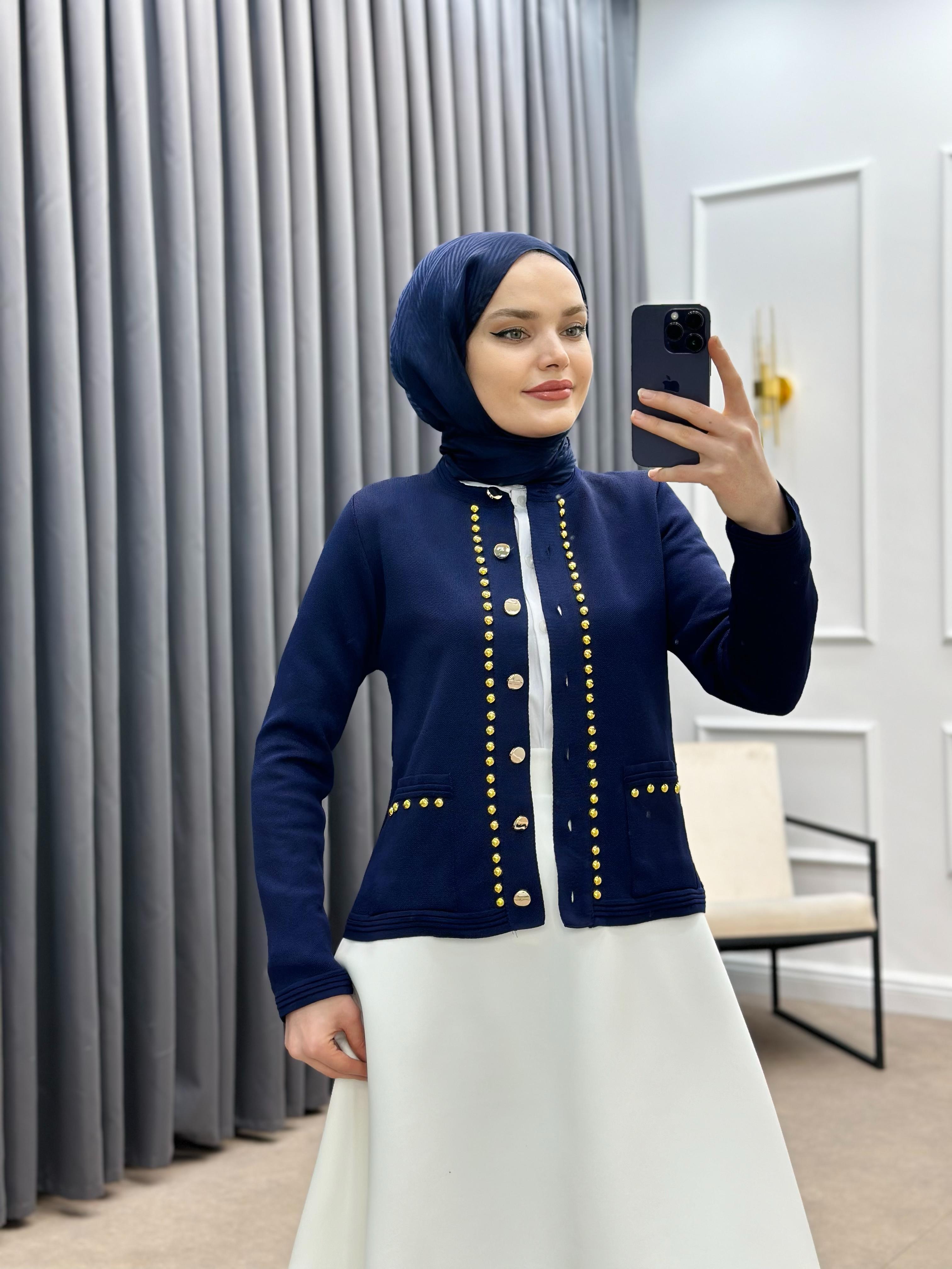 GOLD DÜĞMELİ MERSERİZE HIRKA LACİVERT