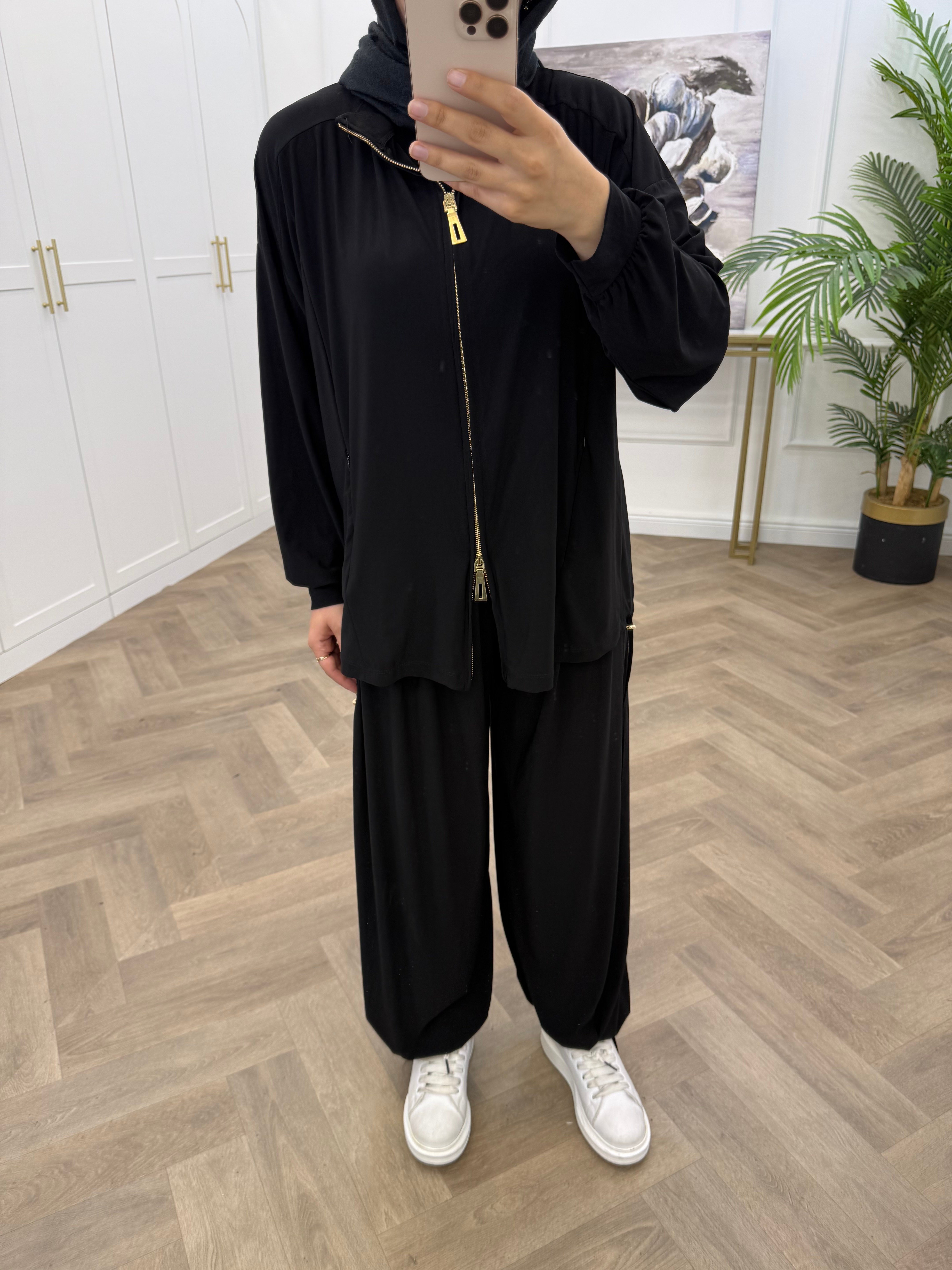 GOLD FERMUARLI ŞALVAR PANTOLONLU SANDY TAKIM SİYAH