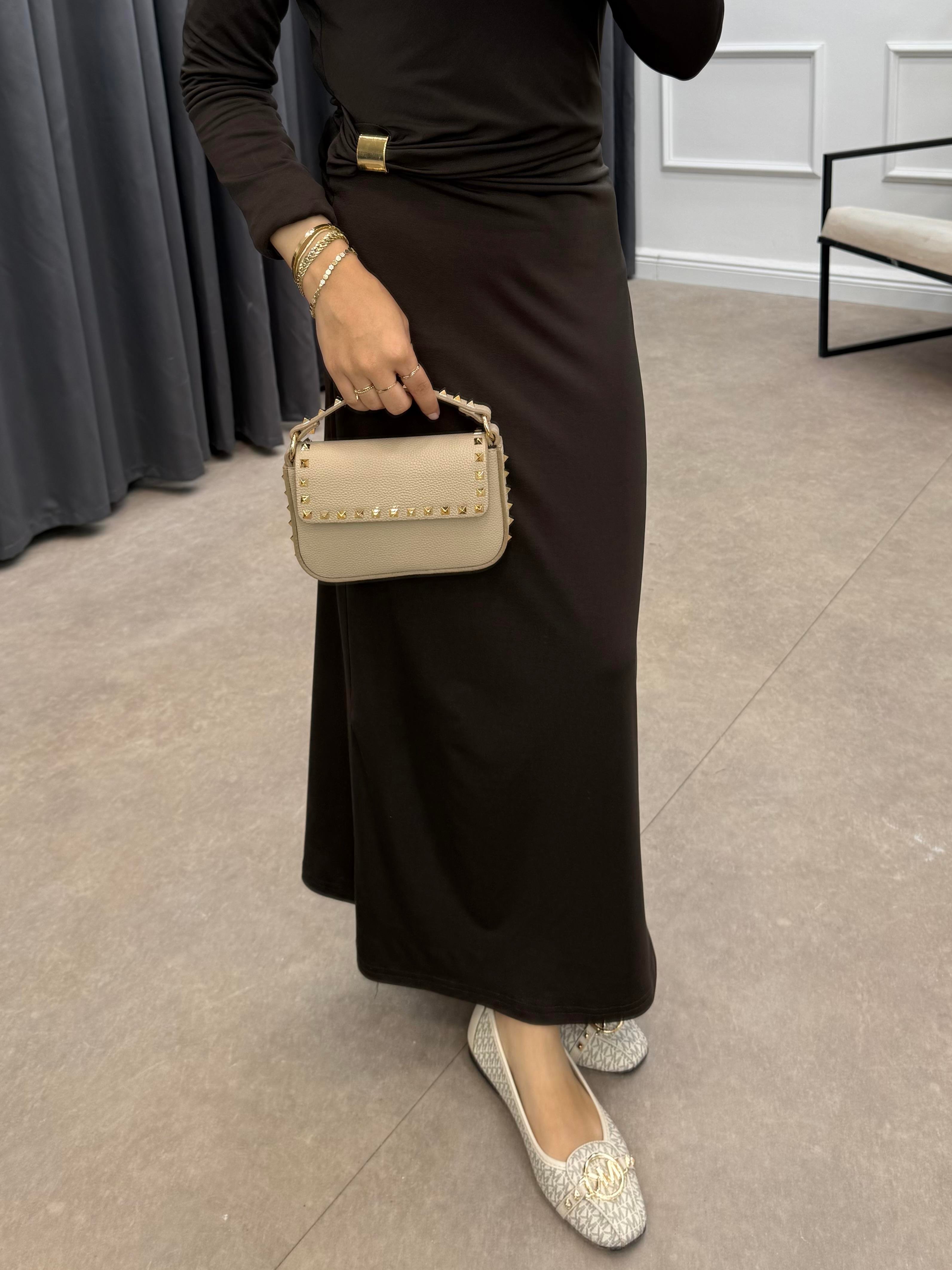 GOLD KARE TOKALI SANDY ELBİSE KAHVE