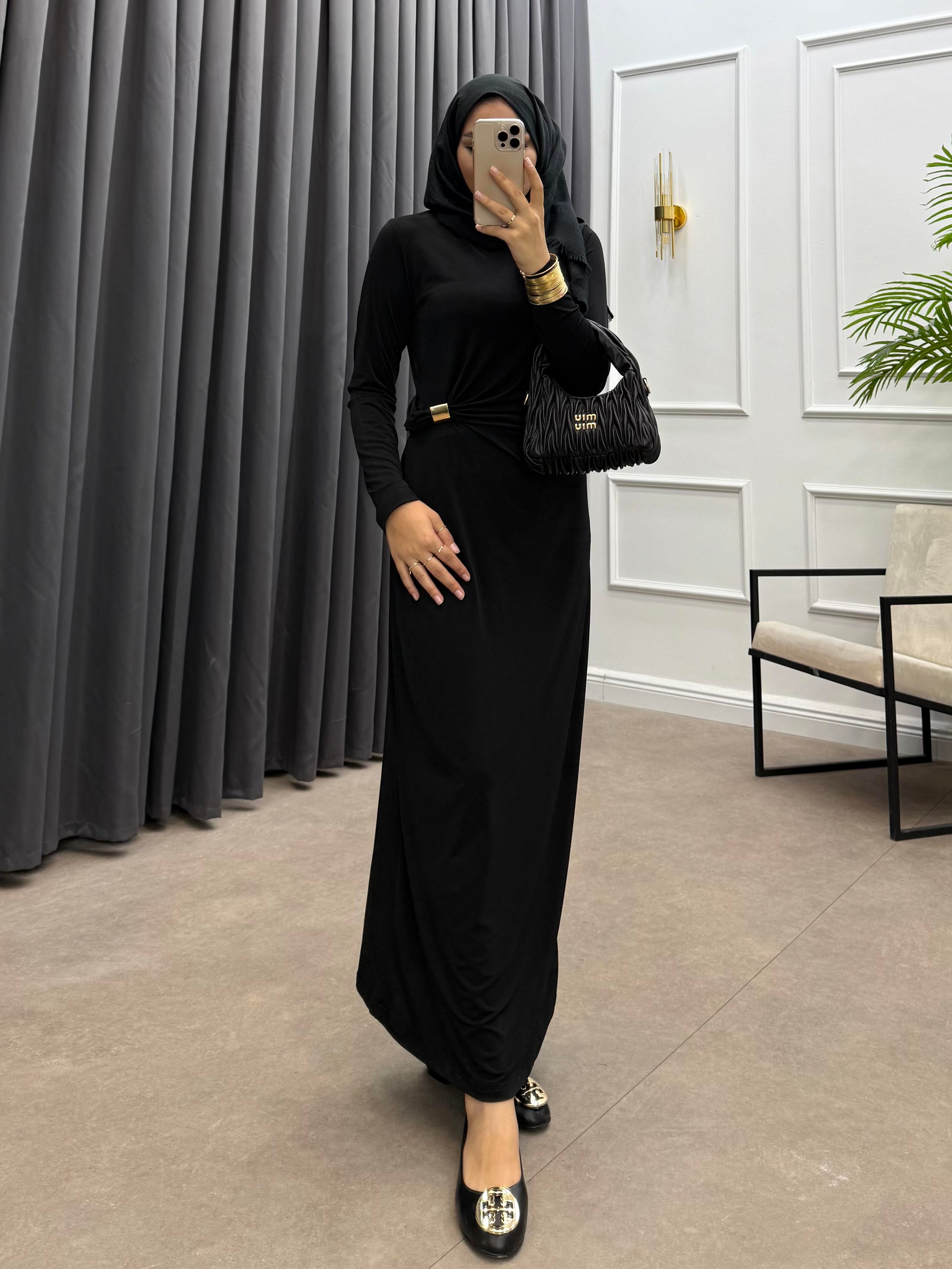 GOLD KARE TOKALI SANDY ELBİSE SİYAH