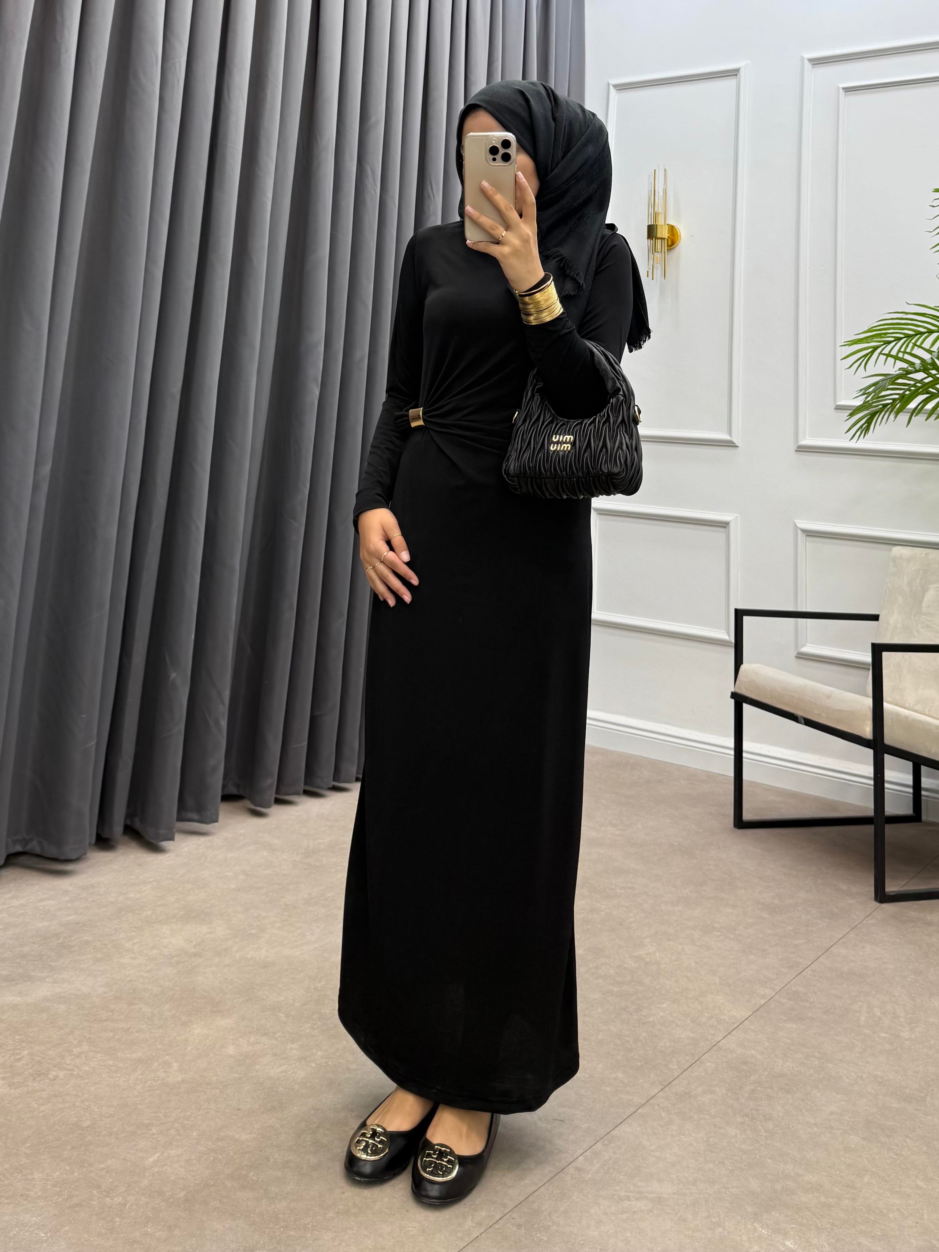 GOLD KARE TOKALI SANDY ELBİSE SİYAH