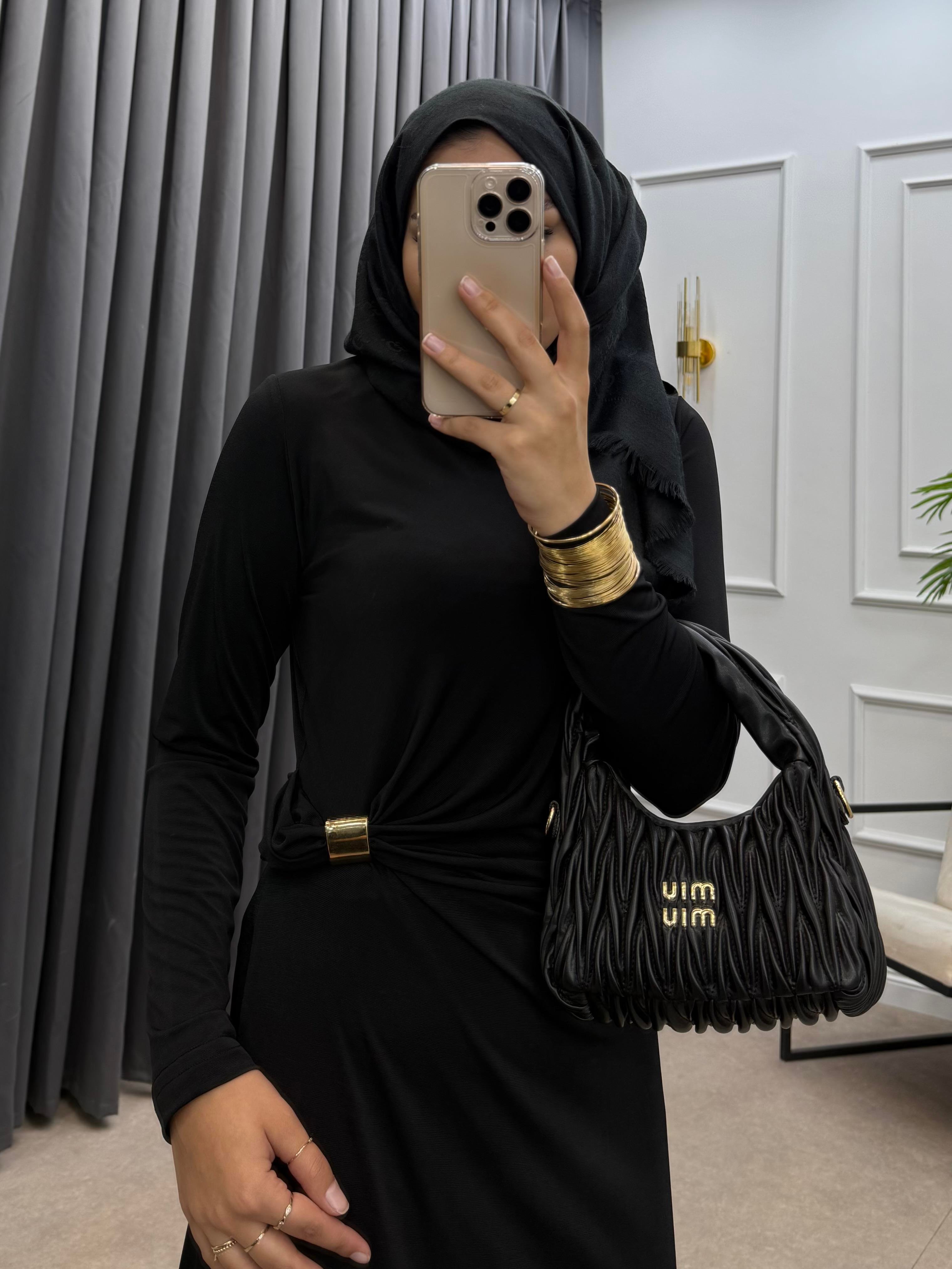 GOLD KARE TOKALI SANDY ELBİSE SİYAH