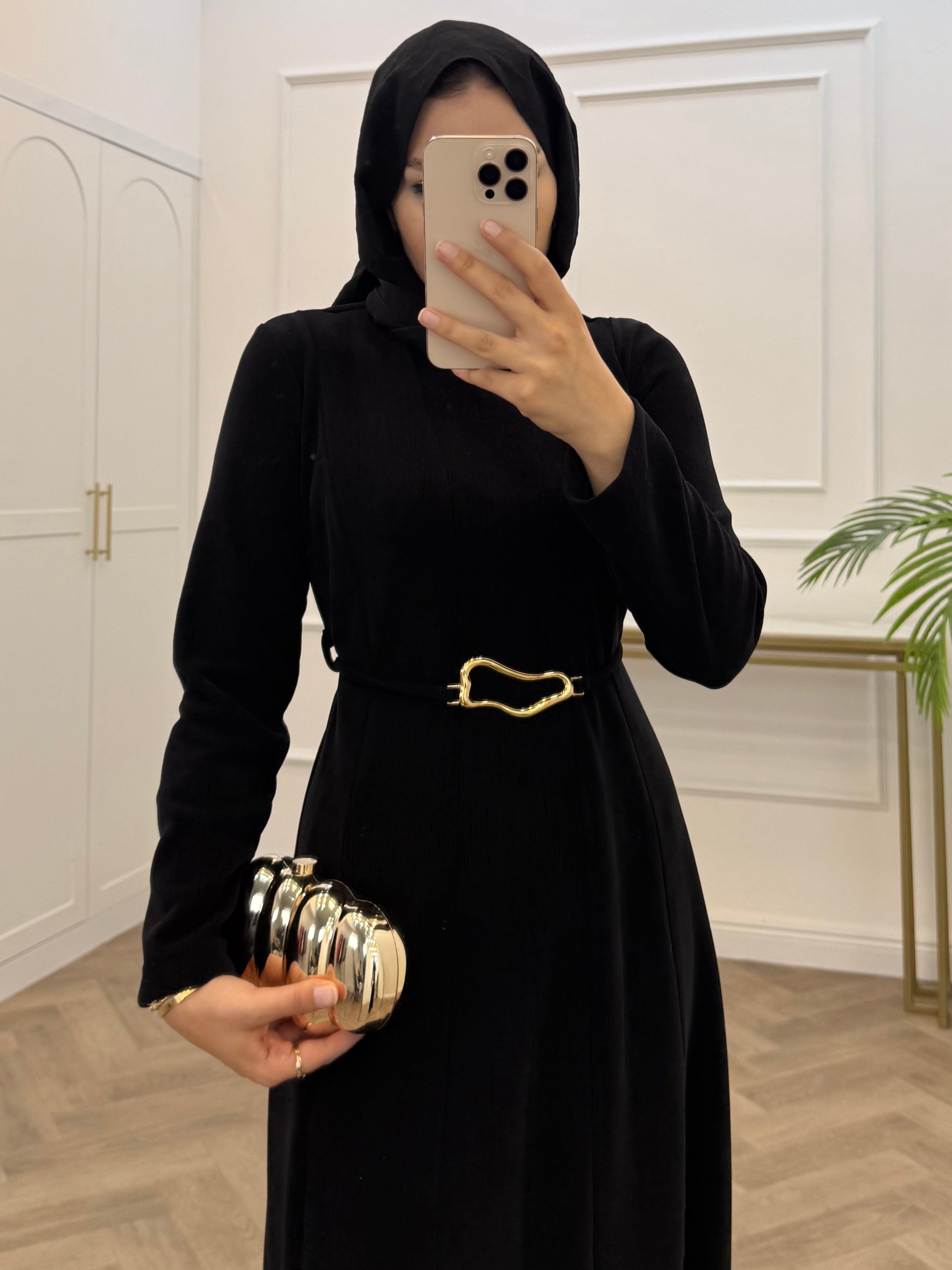 GOLD TOKALI KADİFE ELBİSE SİYAH