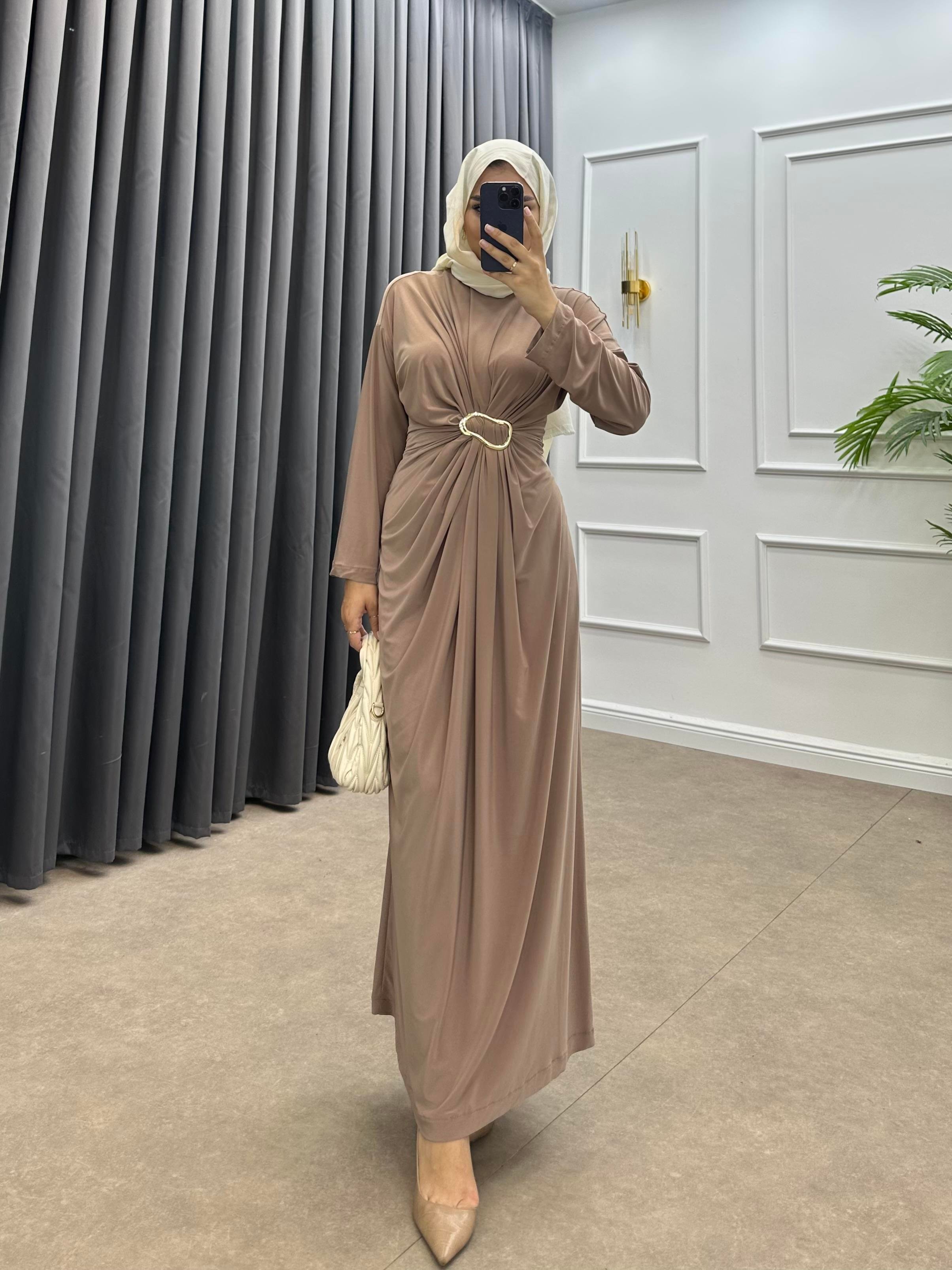 GOLD TOKALI PENYE ELBİSE BEJ