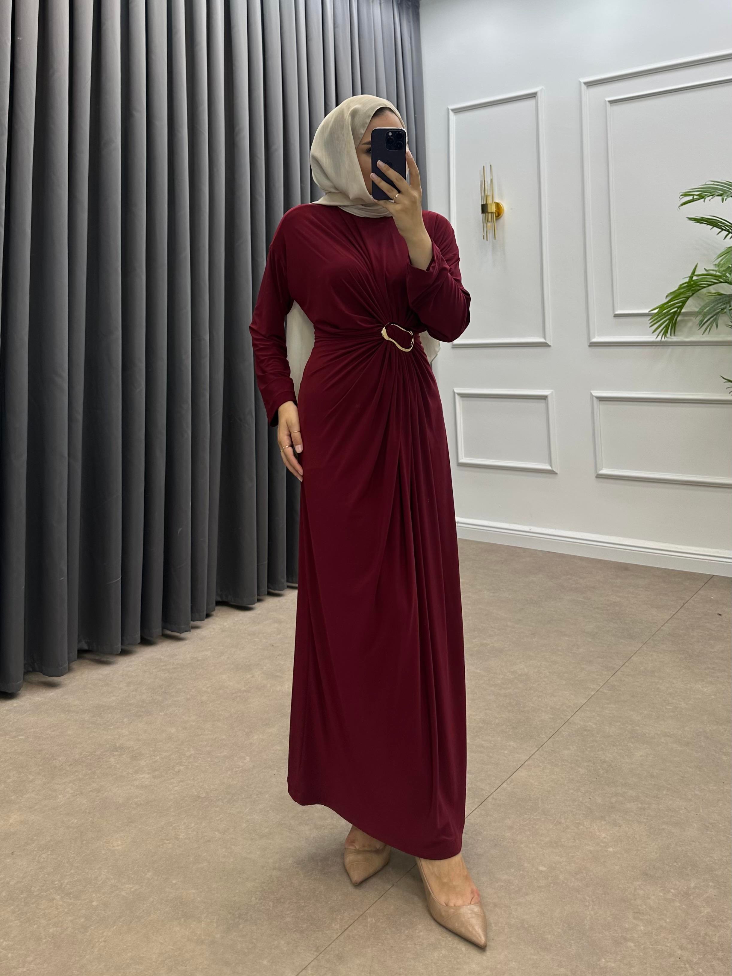 GOLD TOKALI PENYE ELBİSE BORDO