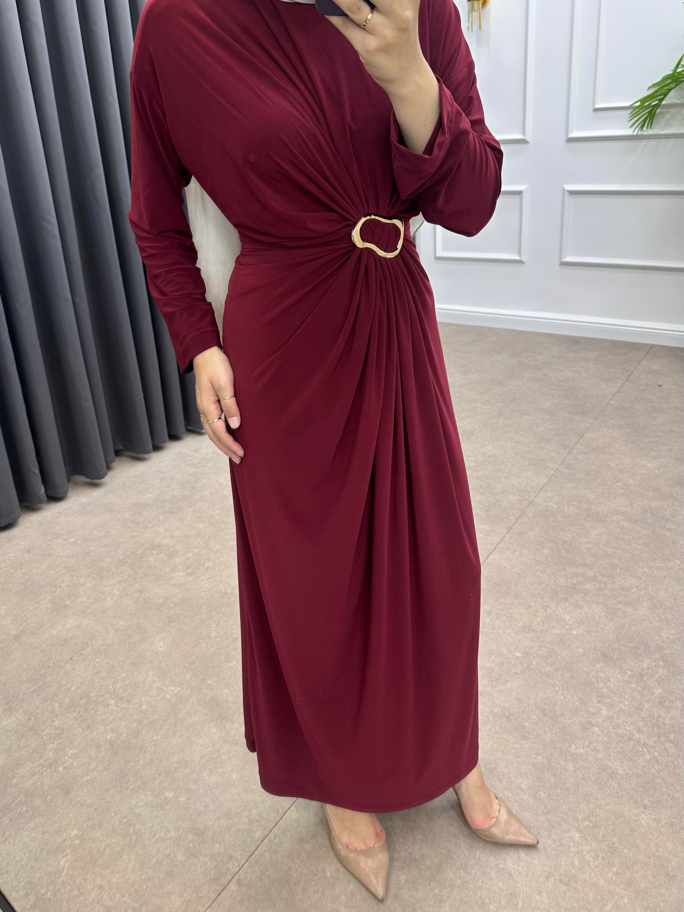 GOLD TOKALI PENYE ELBİSE BORDO