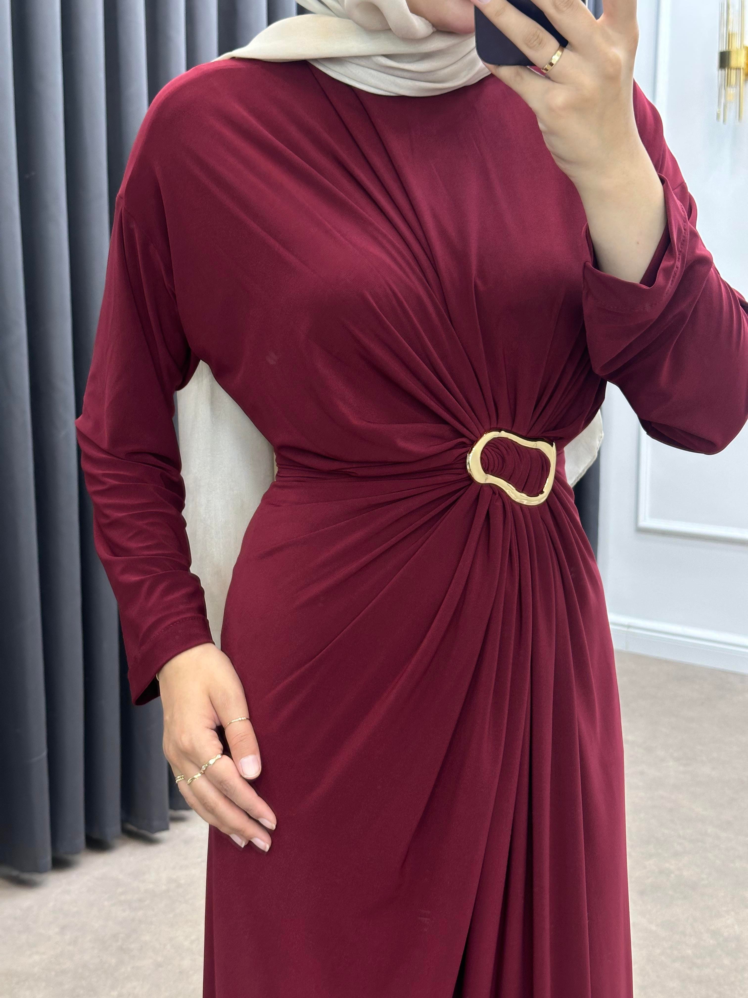 GOLD TOKALI PENYE ELBİSE BORDO