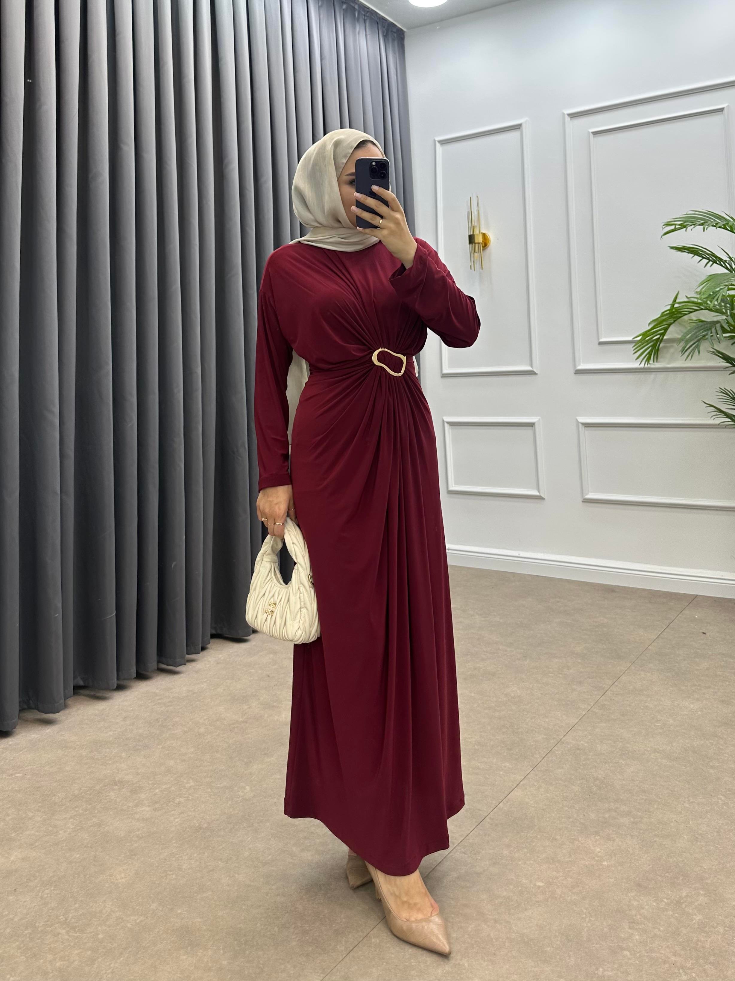 GOLD TOKALI PENYE ELBİSE BORDO