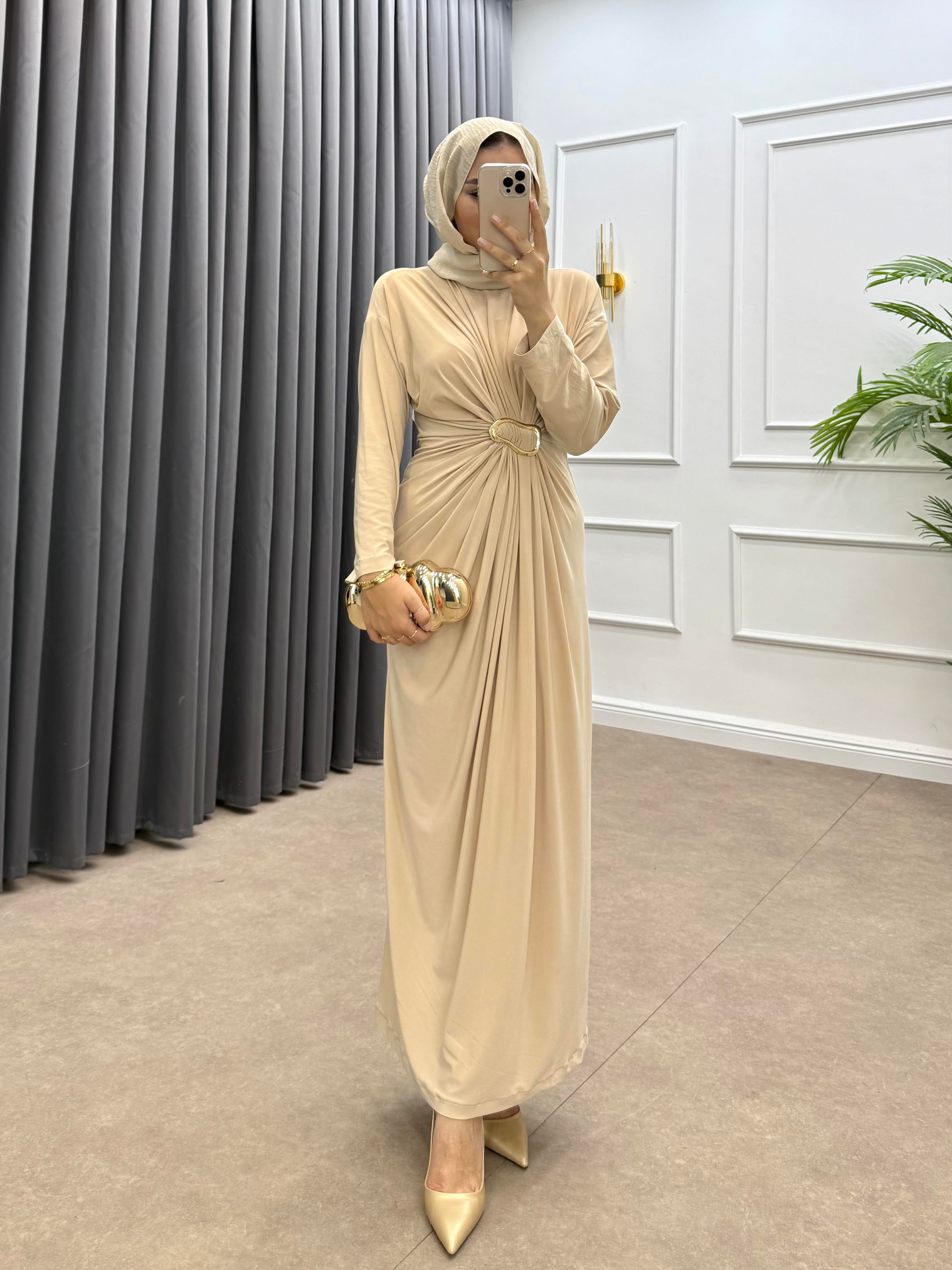 GOLD TOKALI PENYE ELBİSE KREM 