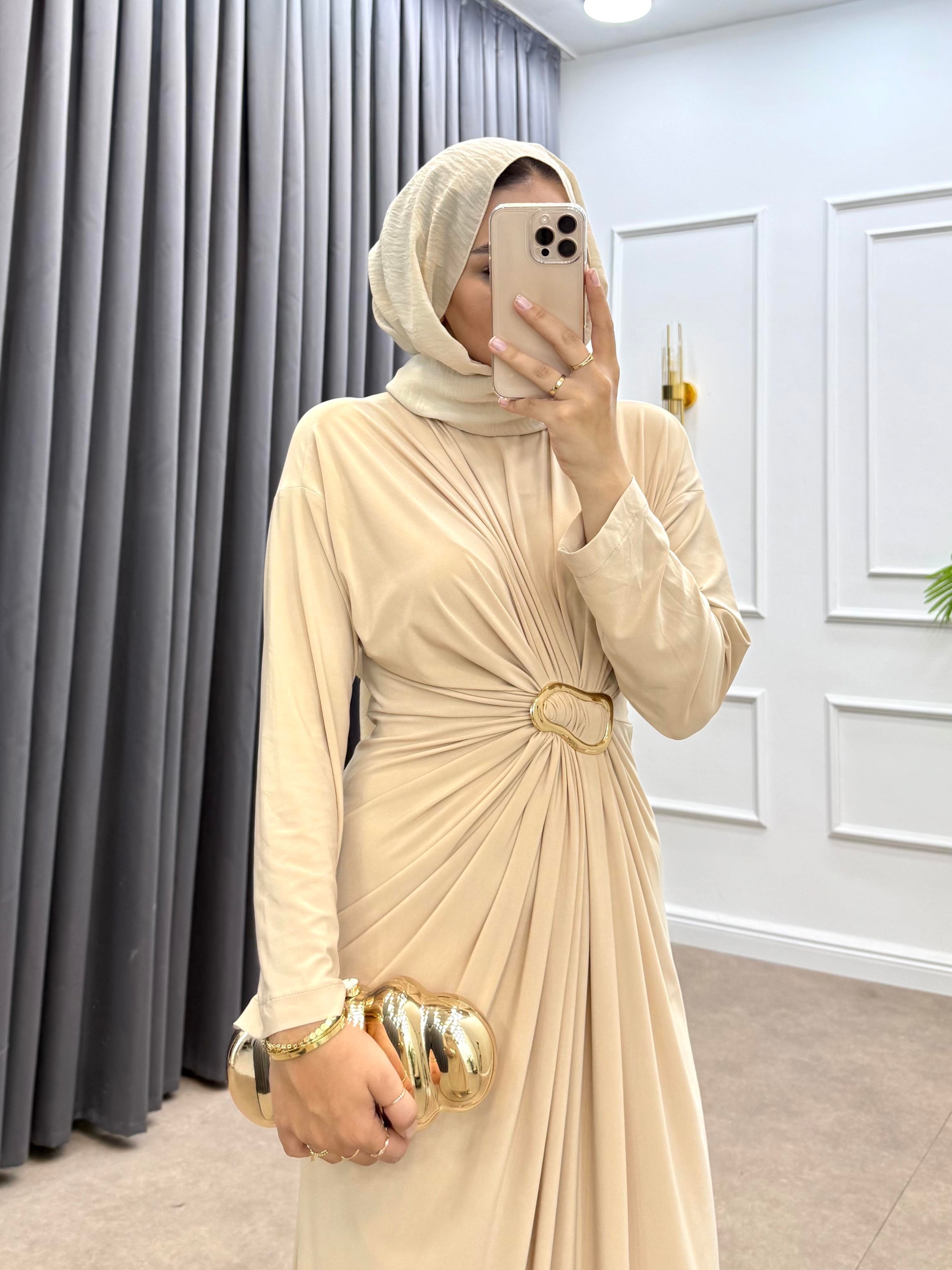 GOLD TOKALI PENYE ELBİSE KREM 