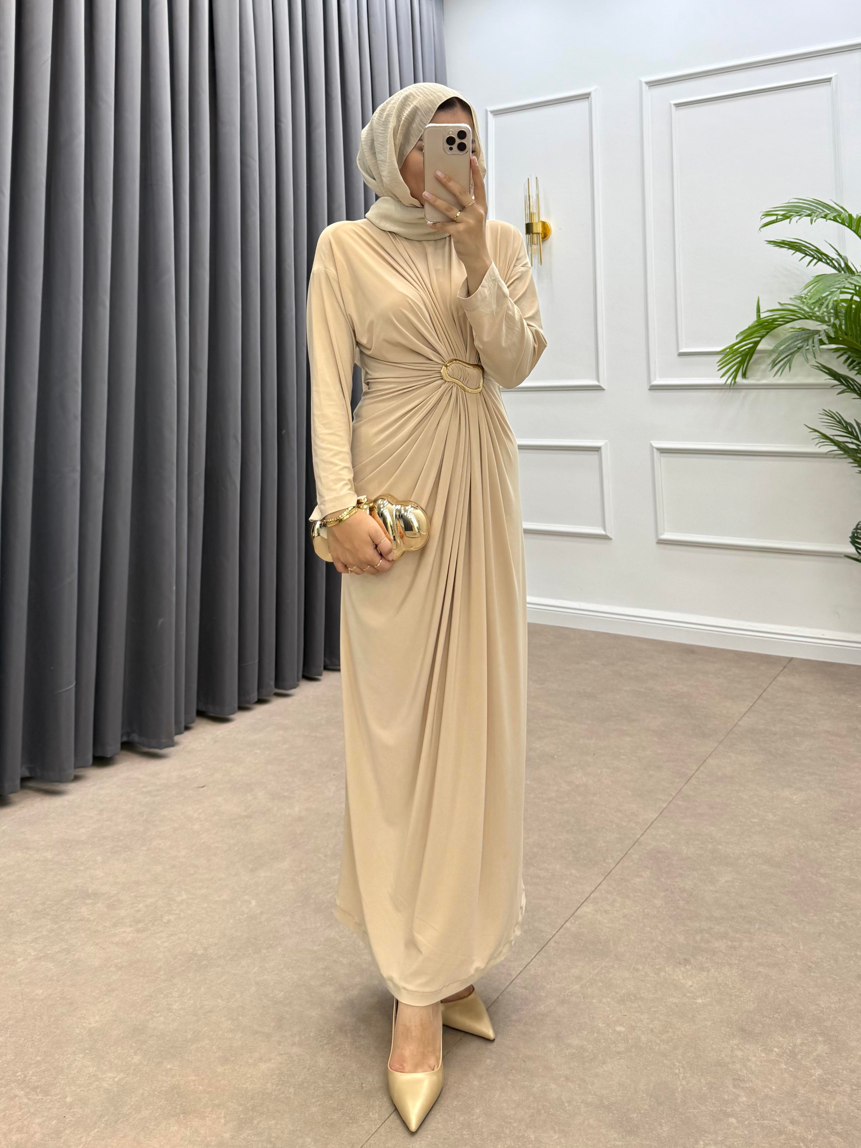 GOLD TOKALI PENYE ELBİSE KREM 