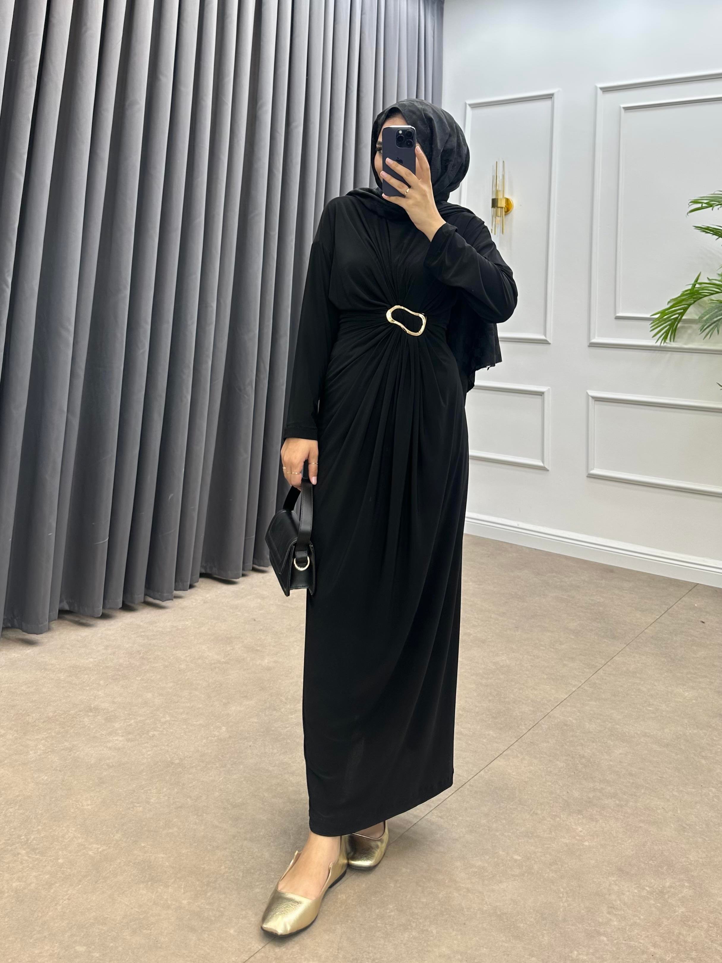 GOLD TOKALI PENYE ELBİSE SİYAH