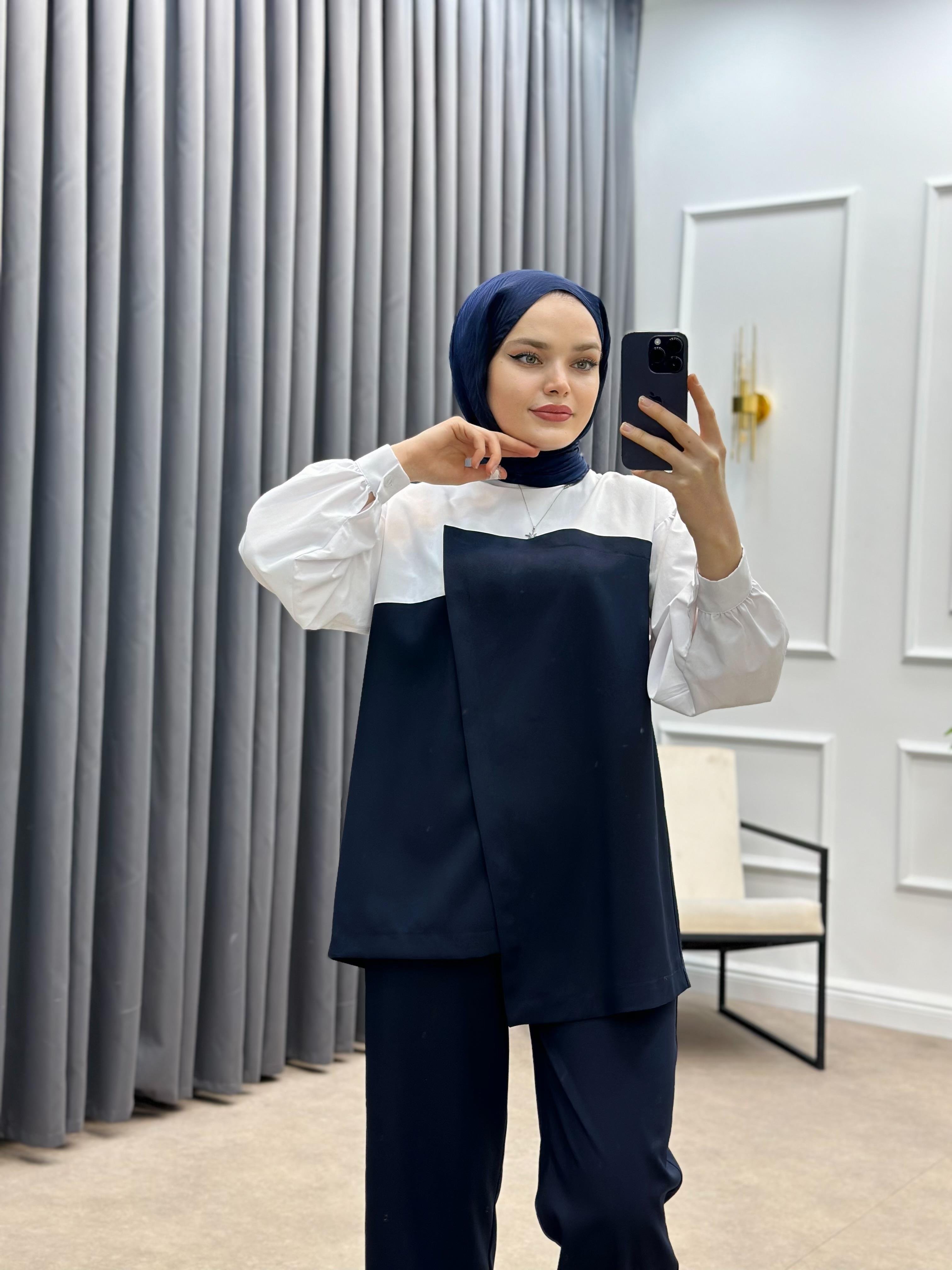 GÖMLEK DETAY İKİLİ TAKIM LACİVERT