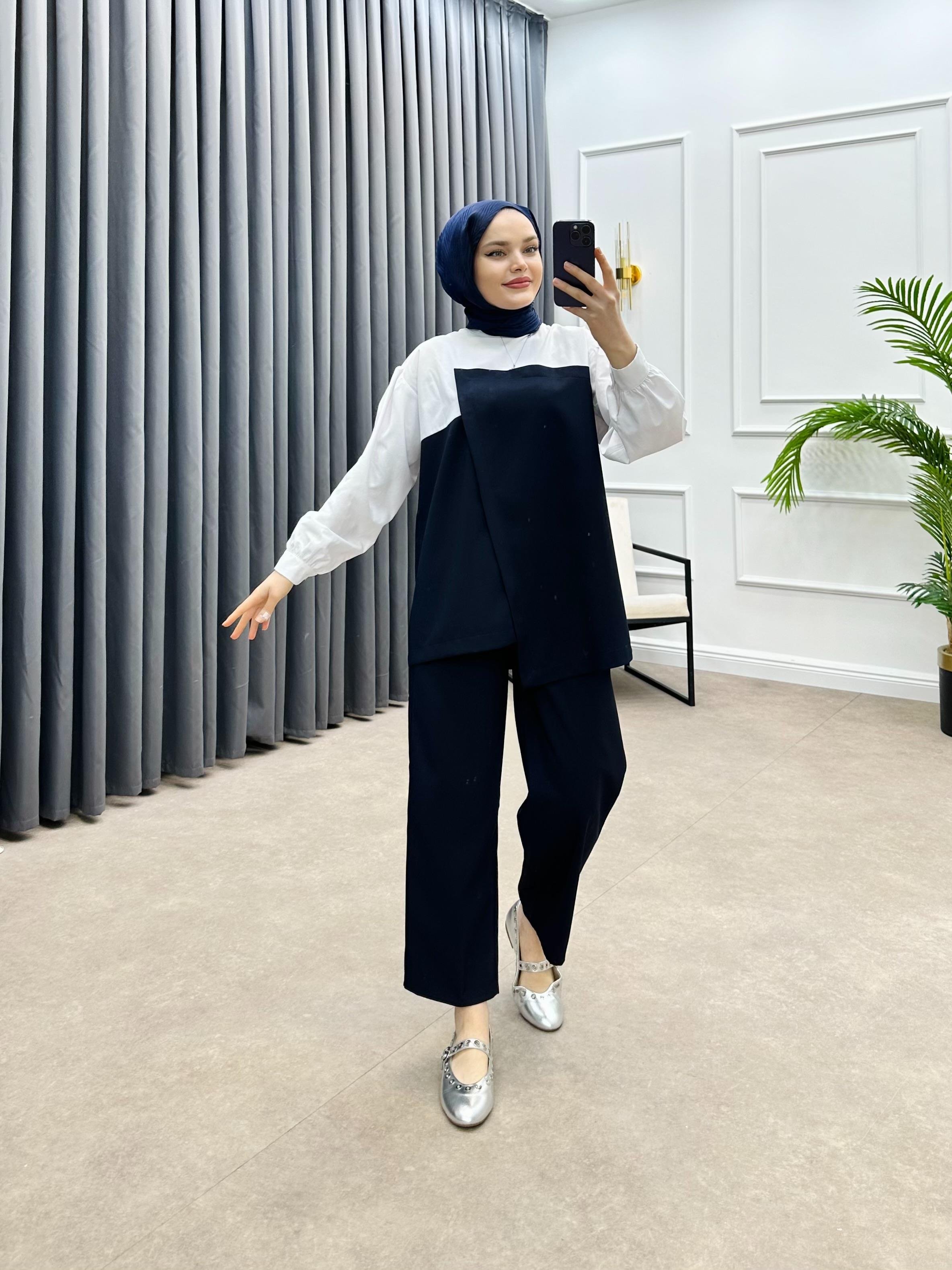 GÖMLEK DETAY İKİLİ TAKIM LACİVERT