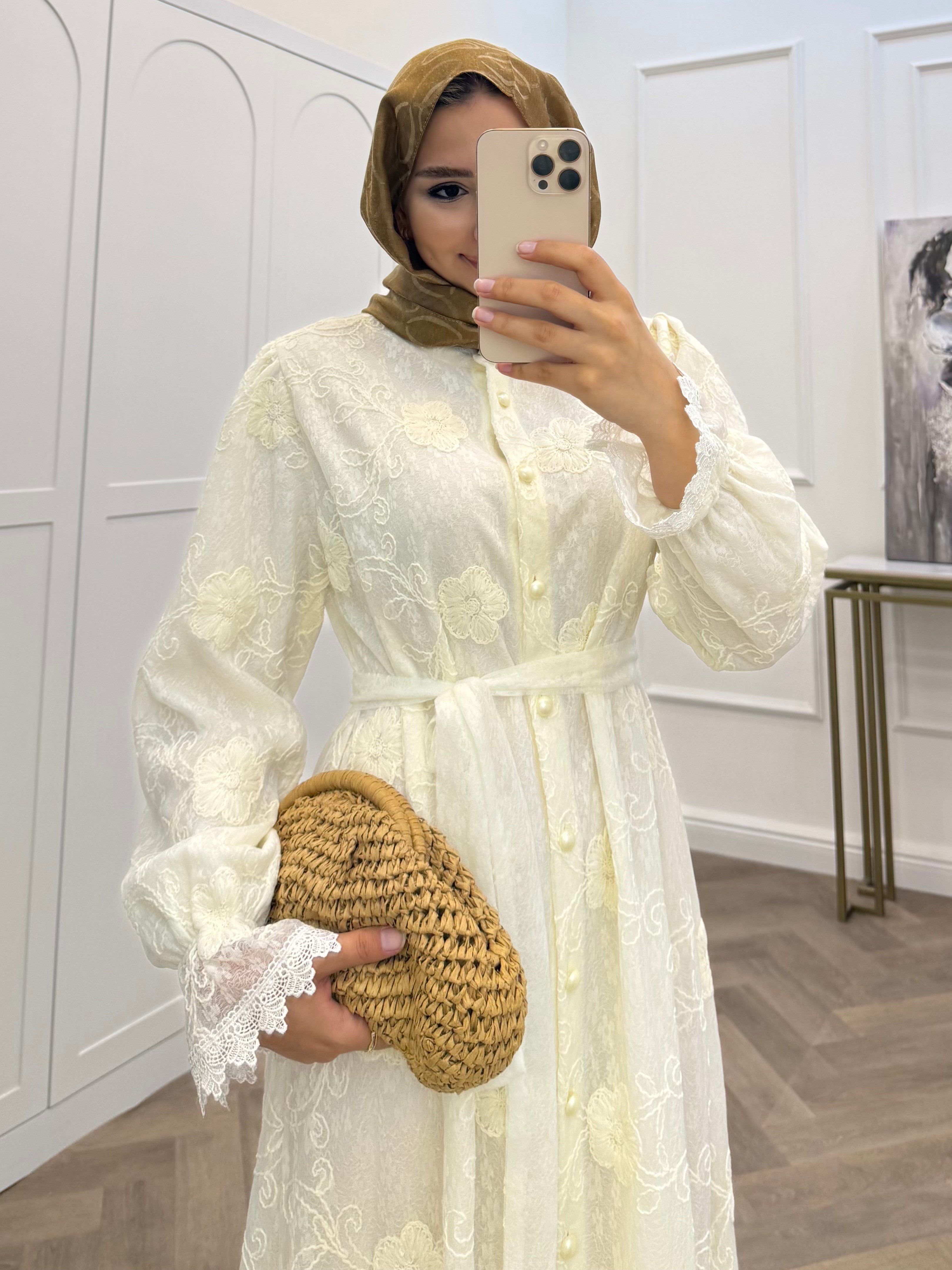 GÜPÜRLÜ ELBİSE KREM
