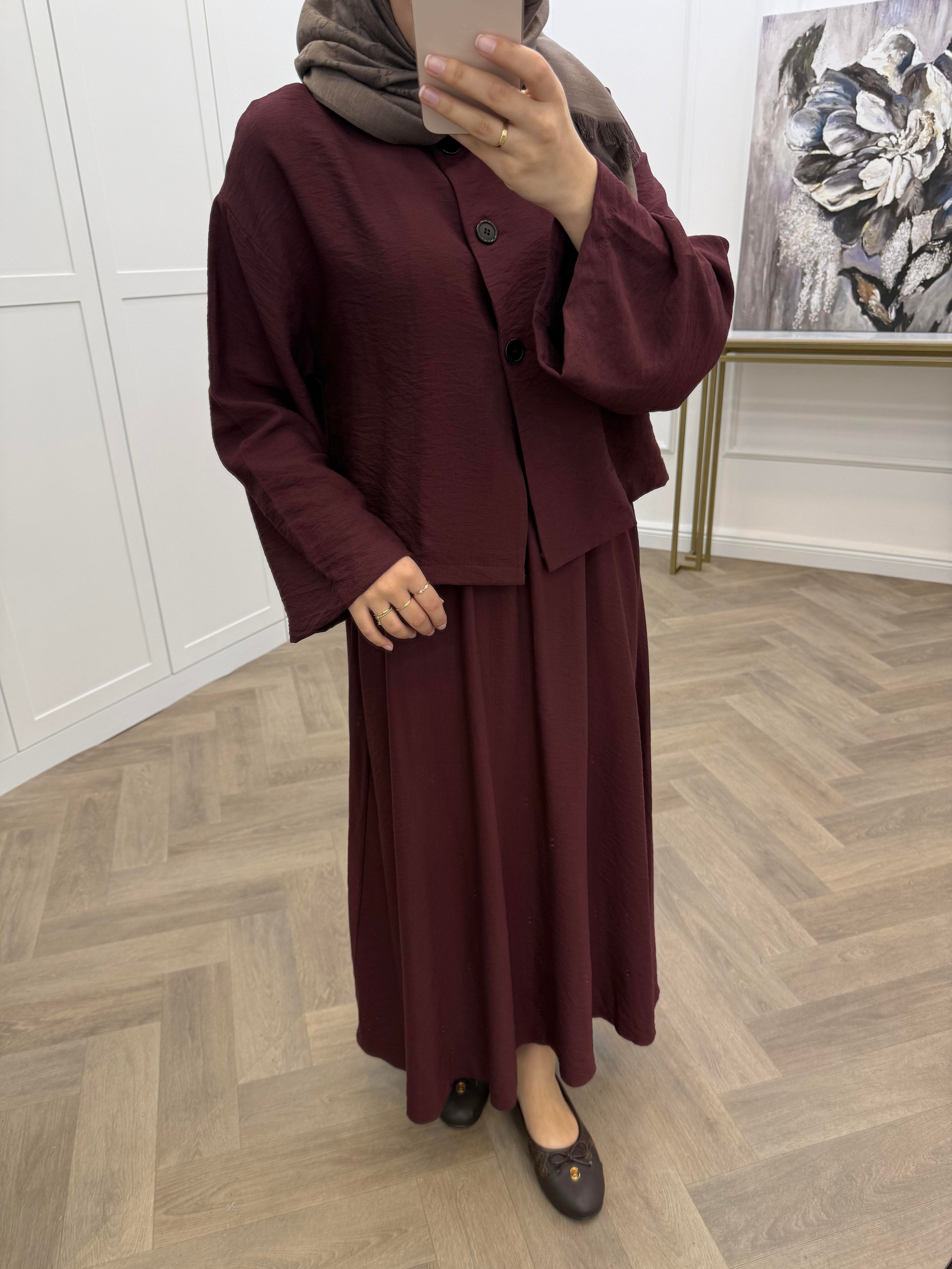 HARE ETEKLİ KETEN TAKIM BORDO