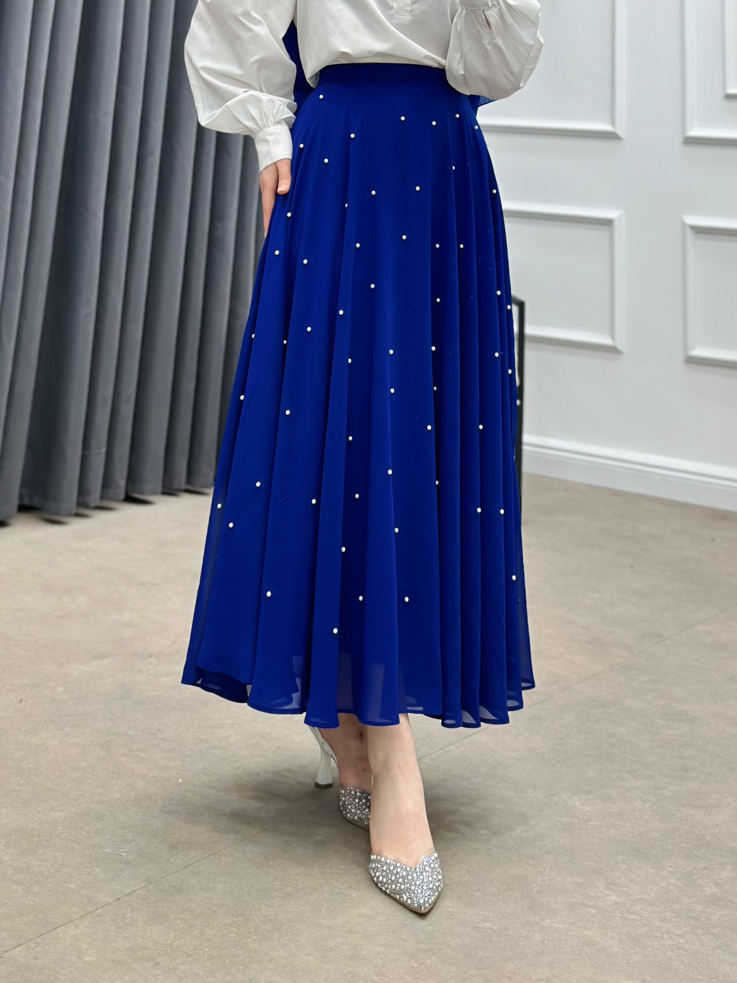 İNCİLİ ŞİFON ETEK SAKS