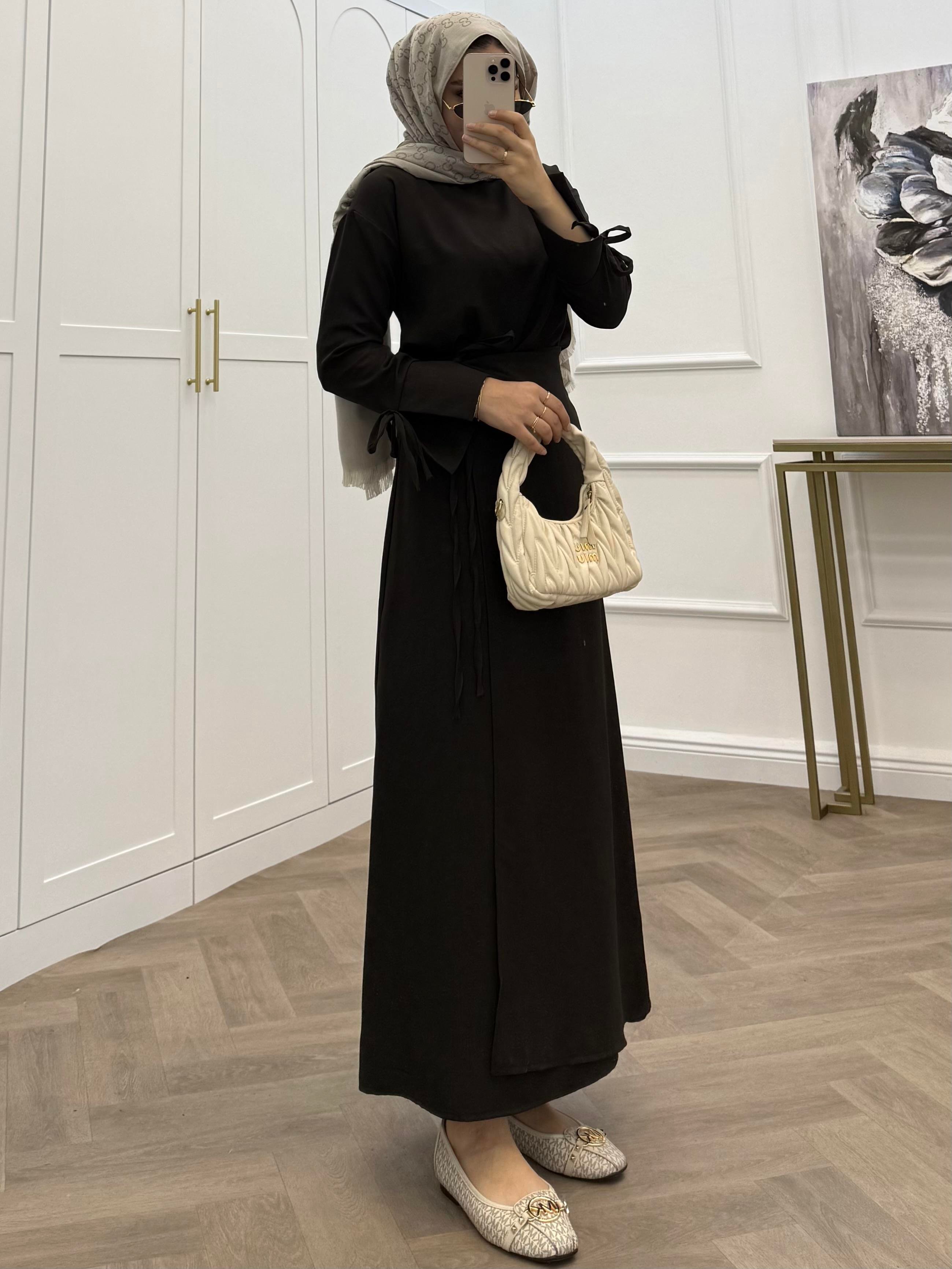 İP BAĞLAMALI BASİC ETEKLİ TAKIM KAHVE