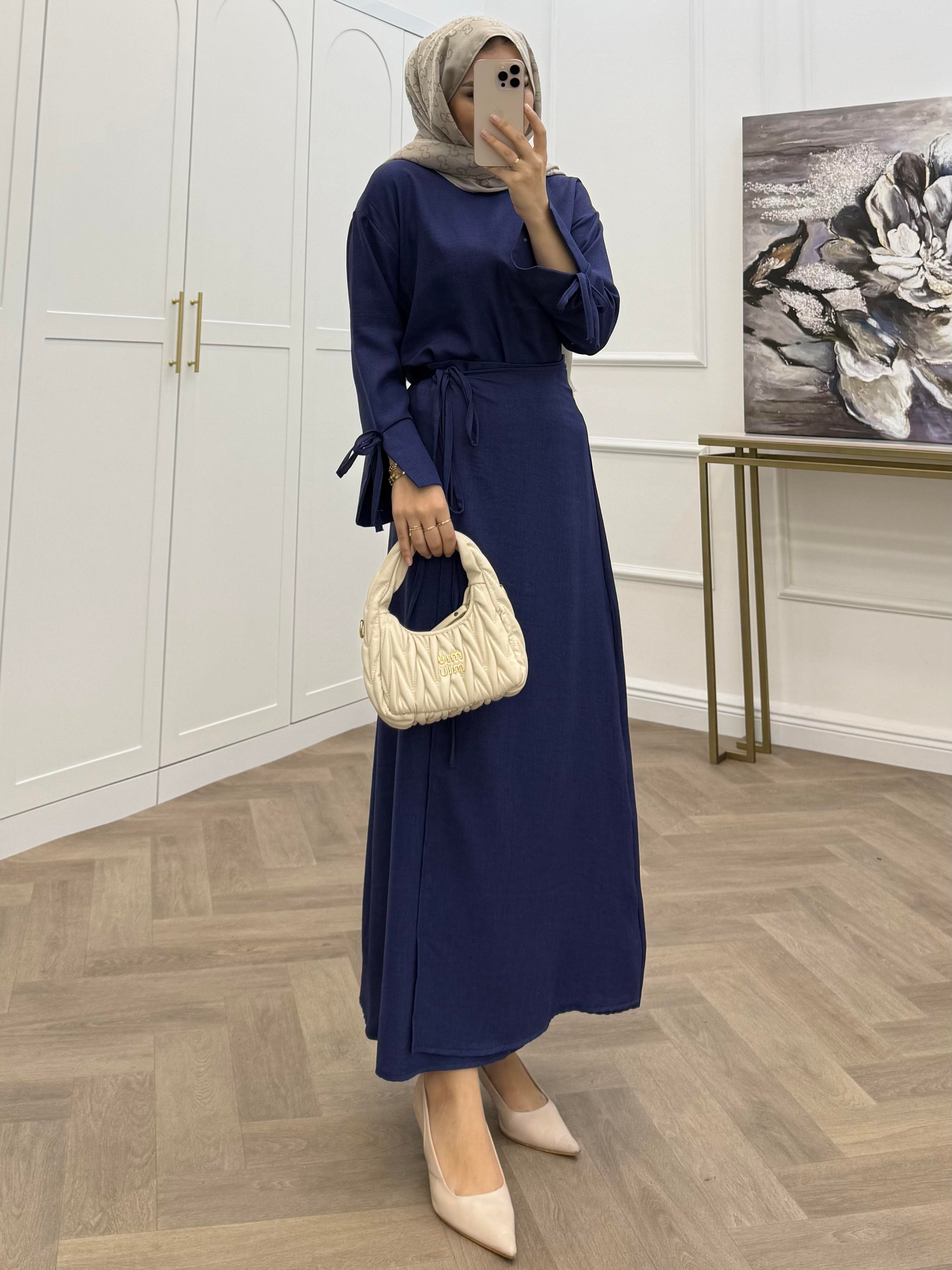 İP BAĞLAMALI BASİC ETEKLİ TAKIM LACİVERT