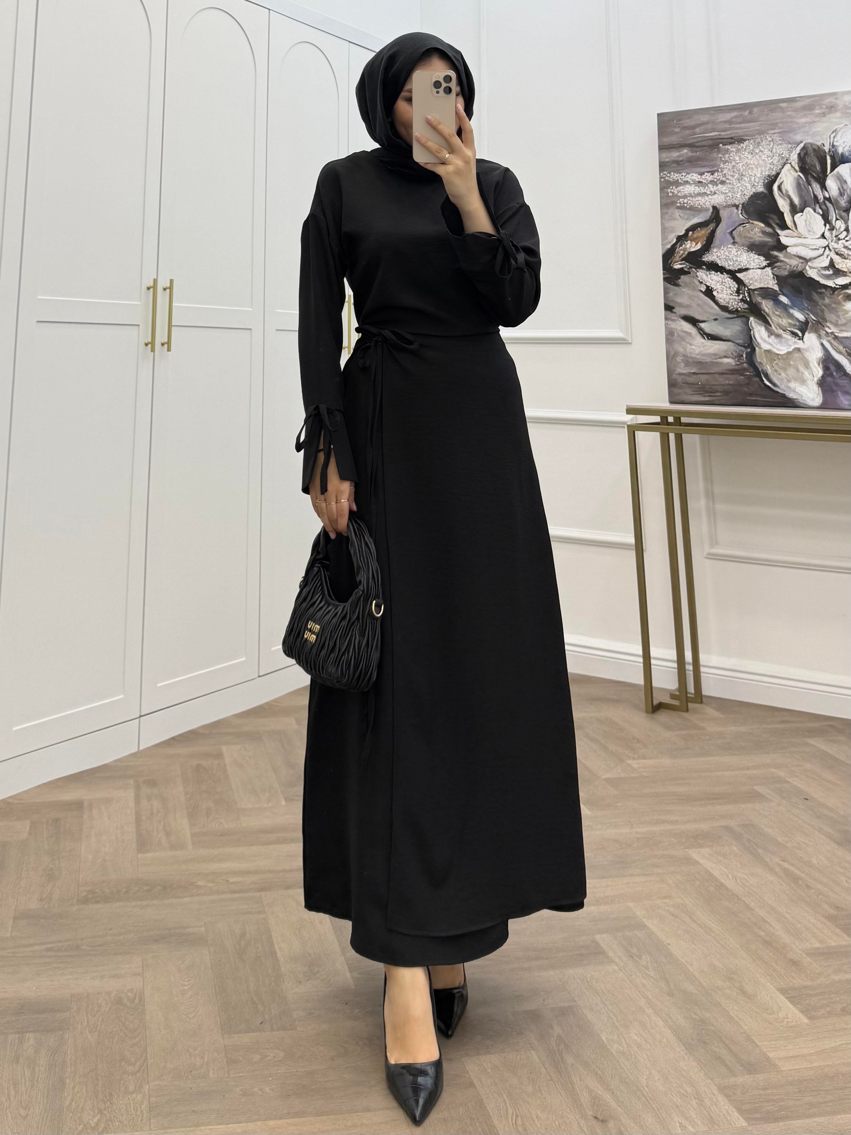 İP BAĞLAMALI BASİC ETEKLİ TAKIM SİYAH