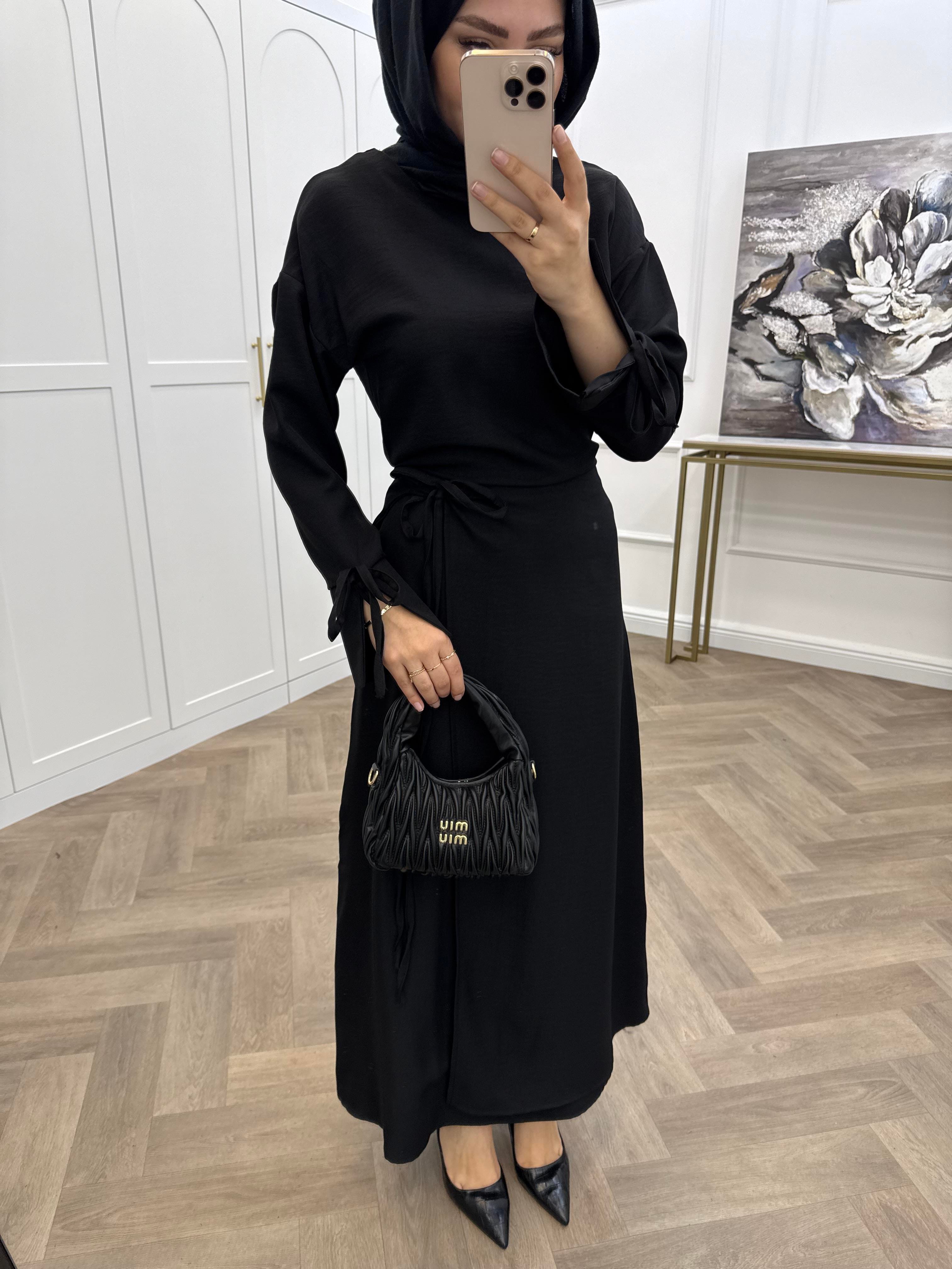 İP BAĞLAMALI BASİC ETEKLİ TAKIM SİYAH