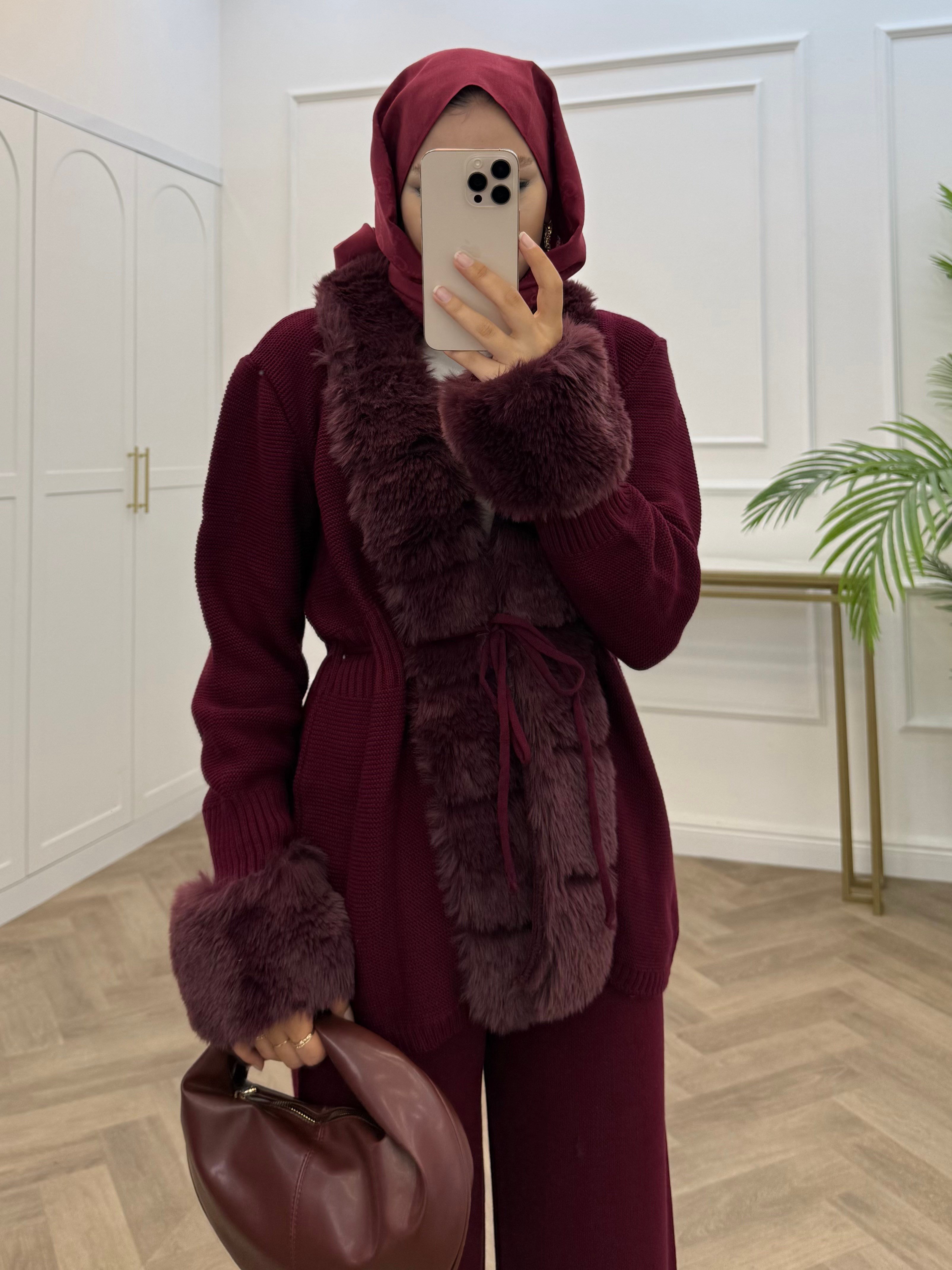 JESSİ KÜRKLÜ TRİKO TAKIM BORDO
