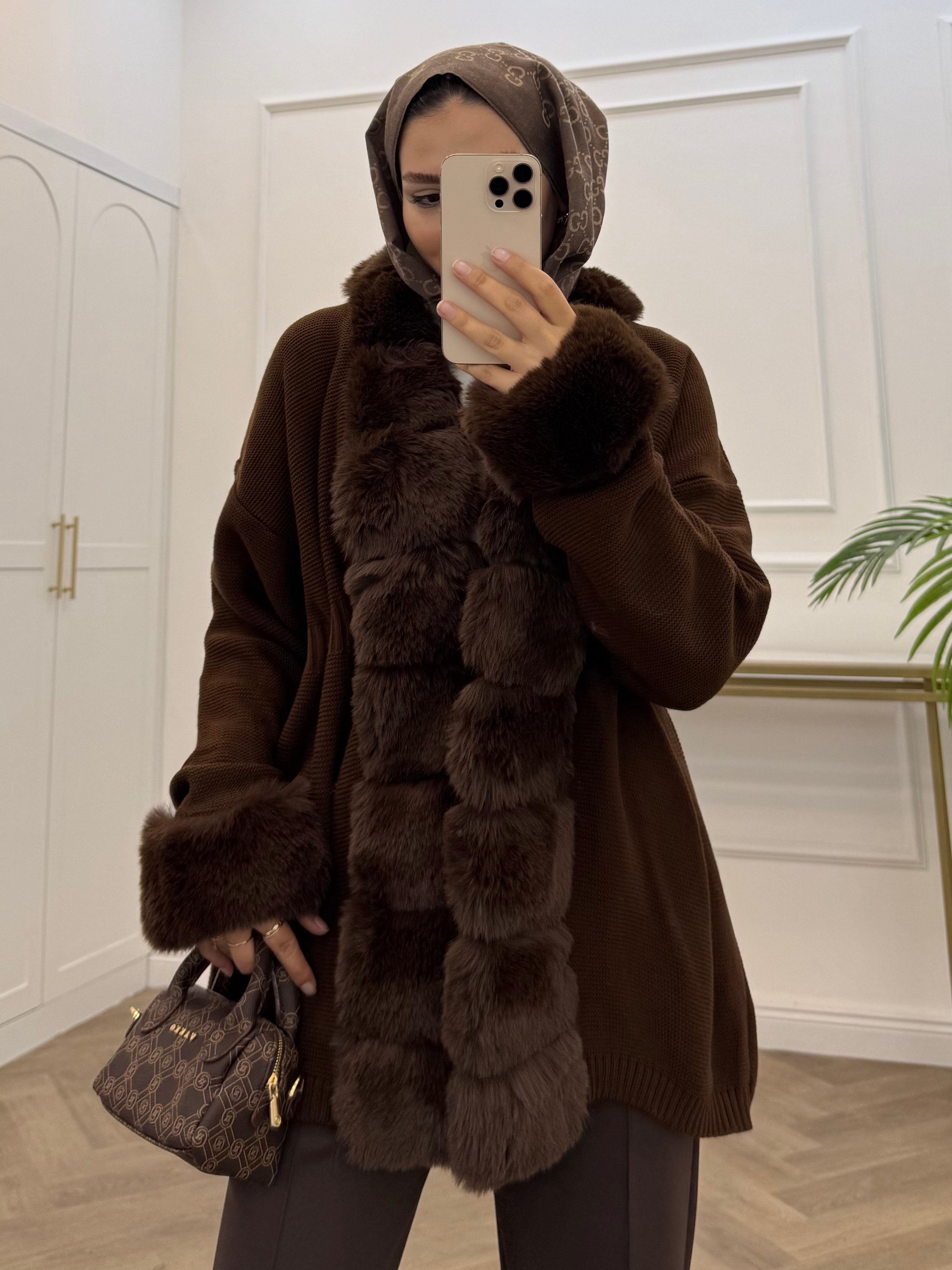 JESSİCA KÜRKLÜ TRİKO HIRKA KAHVE