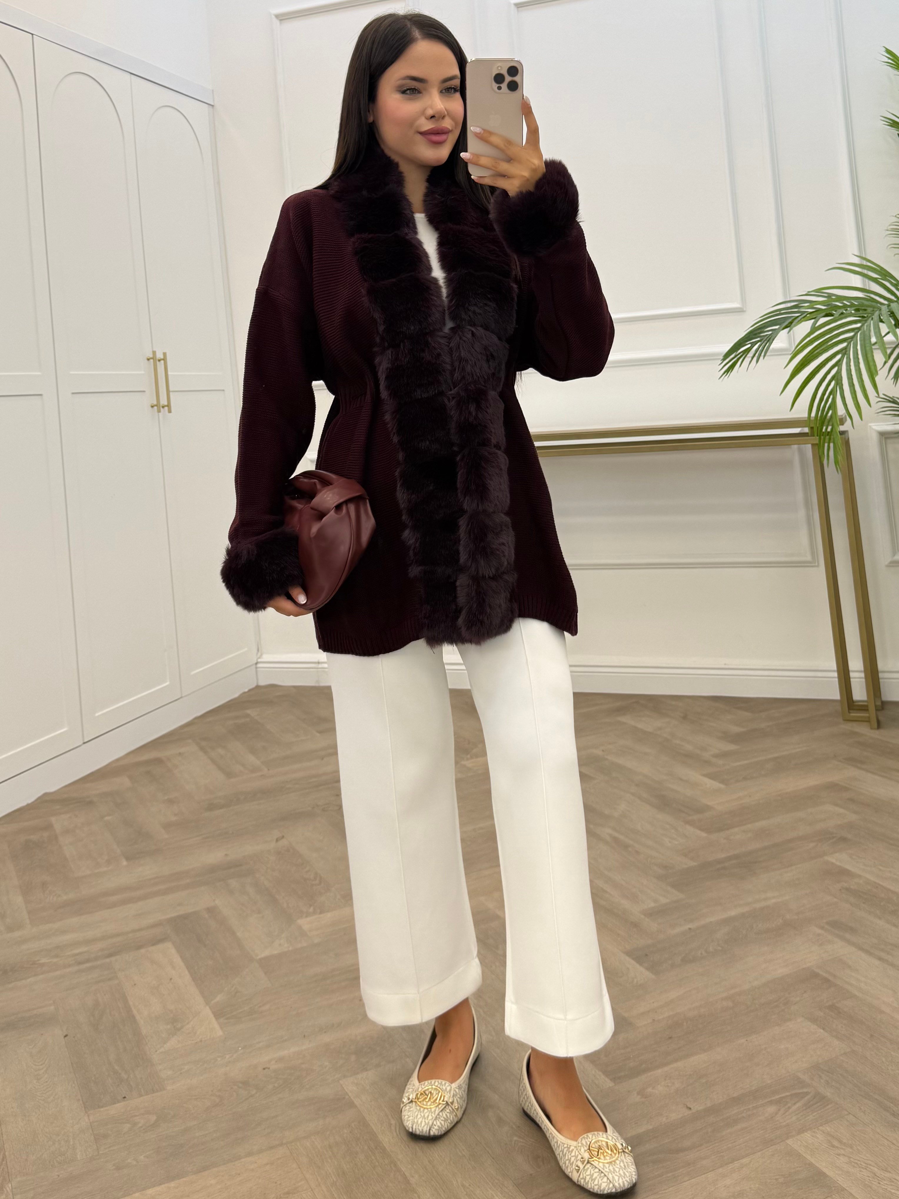 JESSİCA KÜRKLÜ TRİKO HIRKA  KOYU BORDO