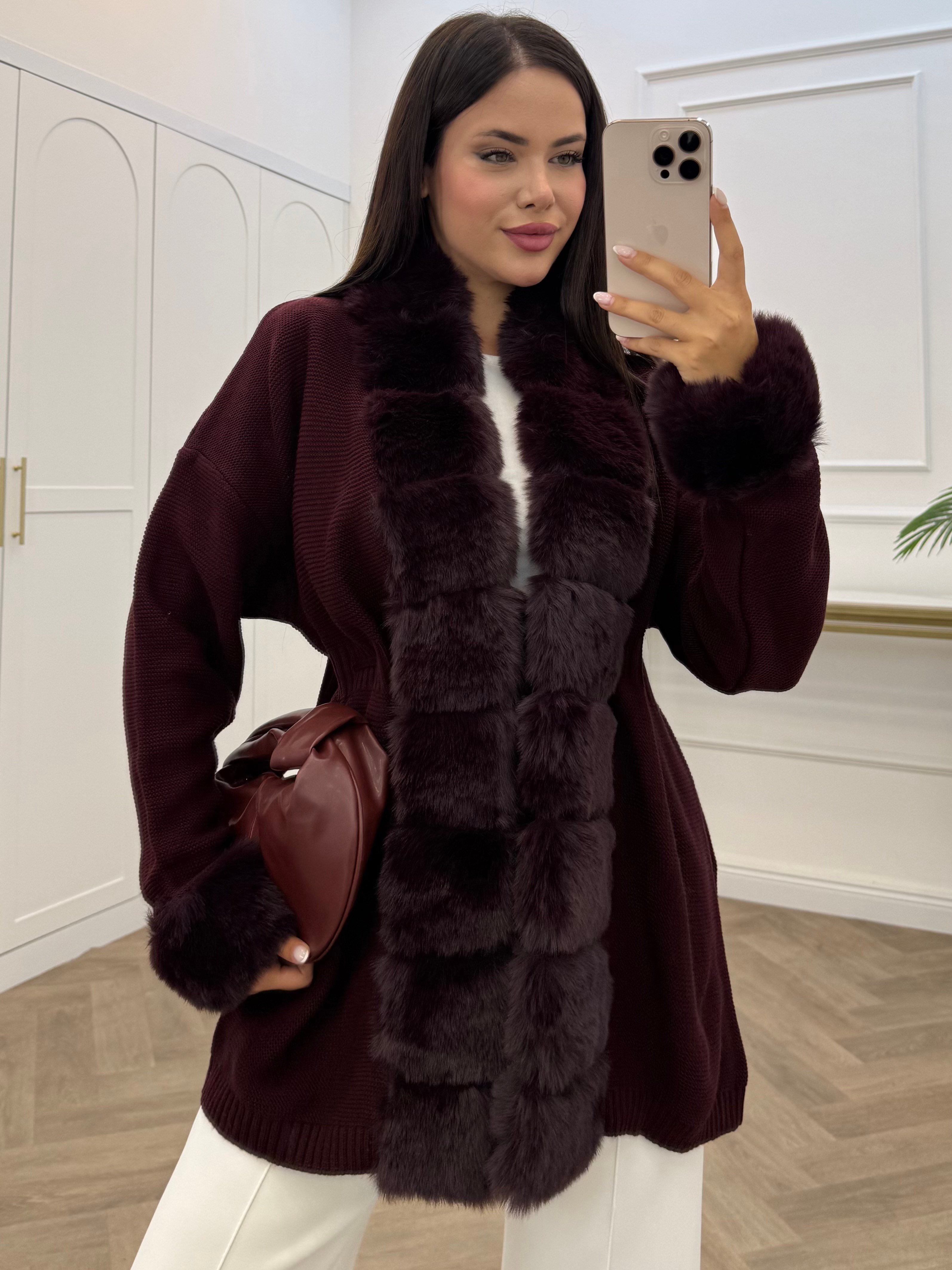 JESSİCA KÜRKLÜ TRİKO HIRKA  KOYU BORDO