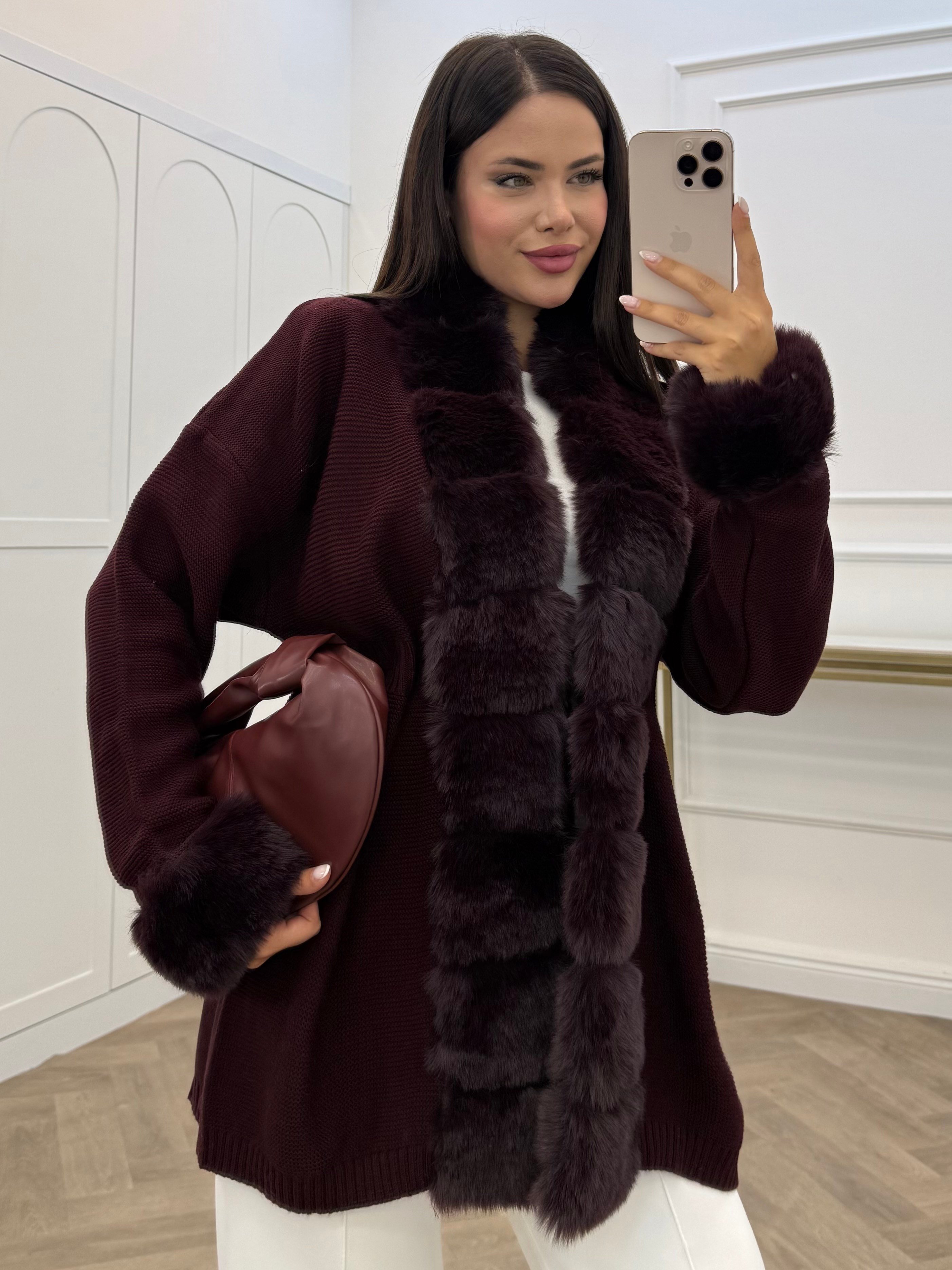 JESSİCA KÜRKLÜ TRİKO HIRKA  KOYU BORDO