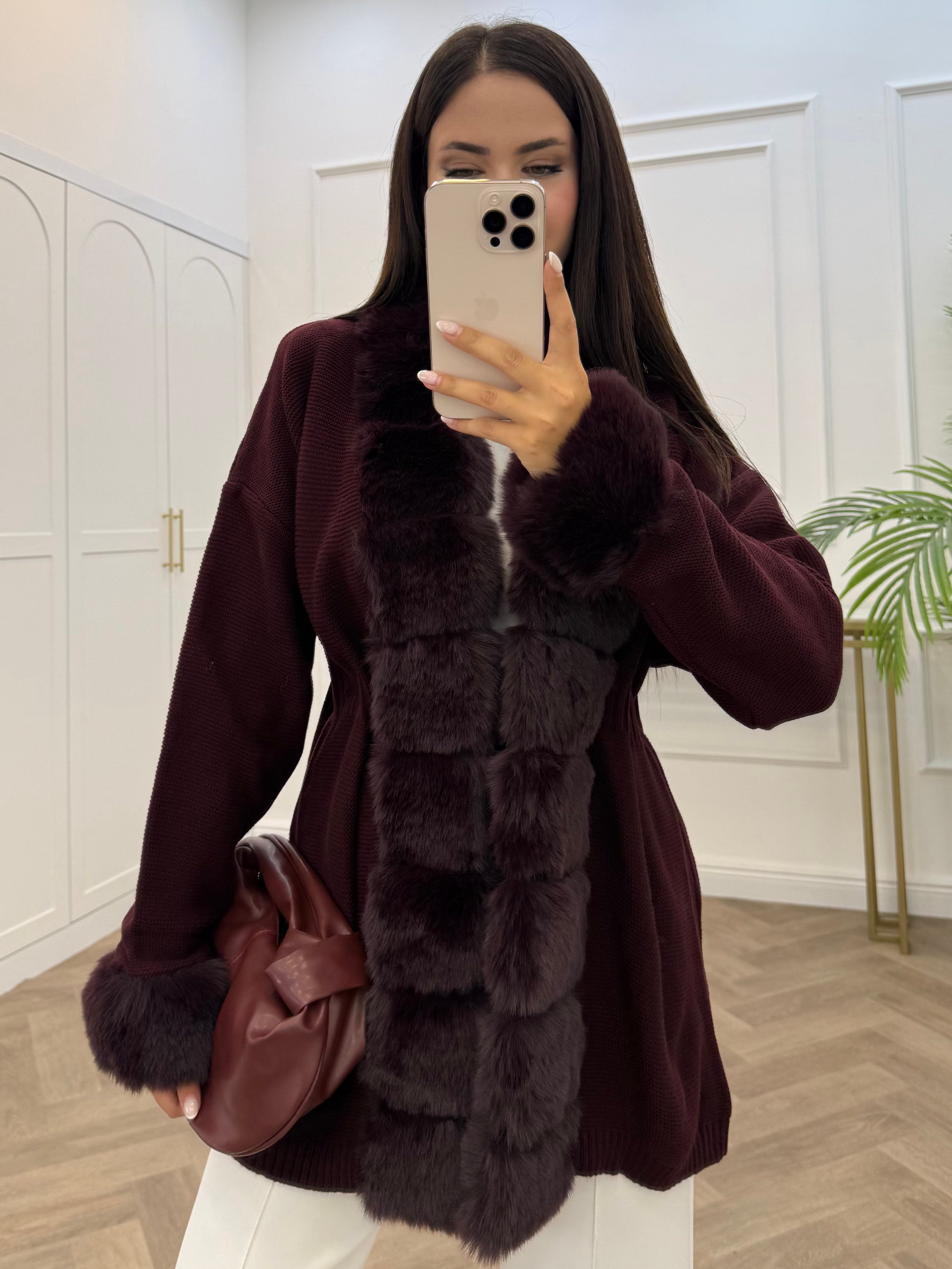 JESSİCA KÜRKLÜ TRİKO HIRKA  KOYU BORDO