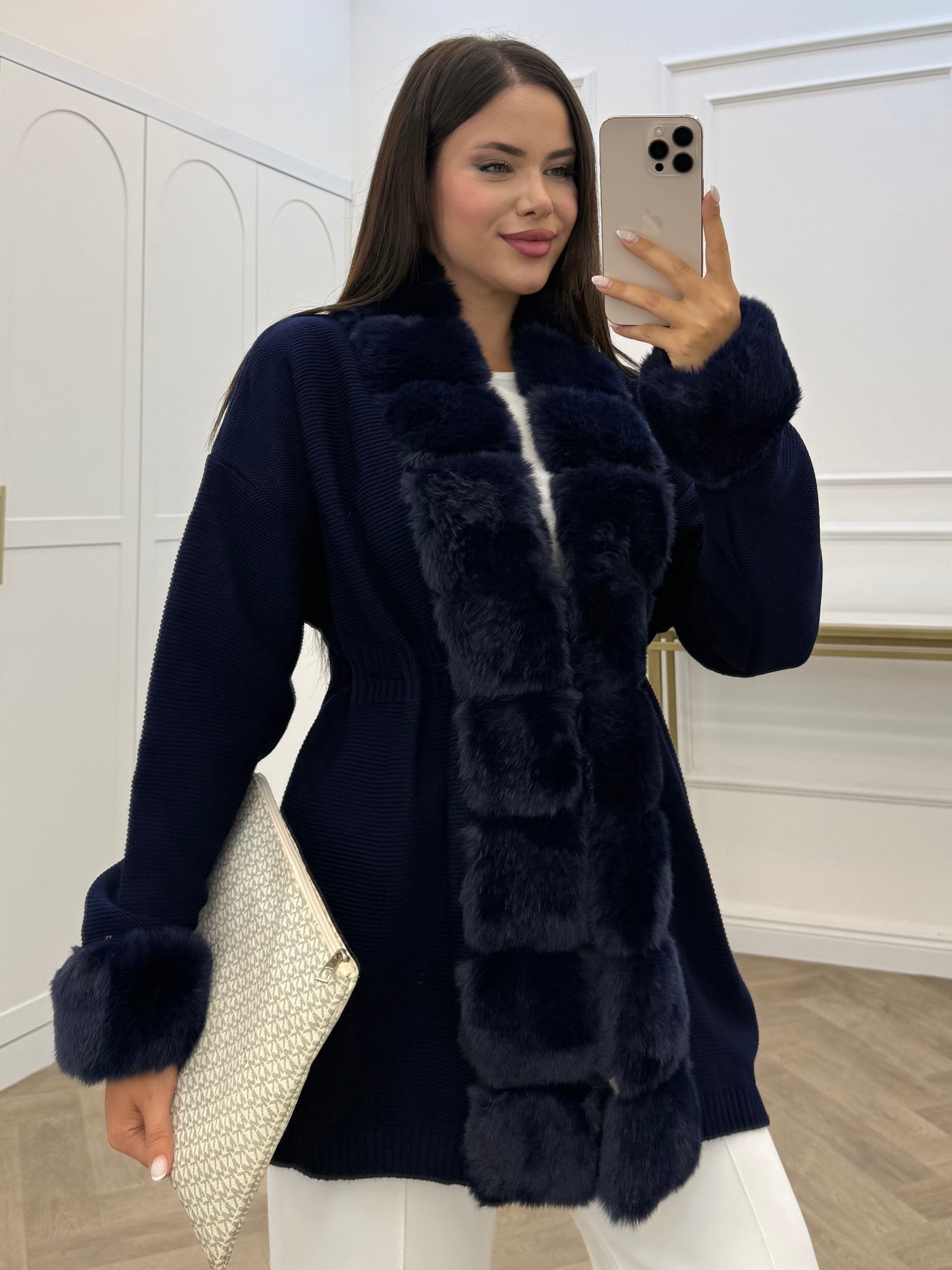JESSİCA KÜRKLÜ TRİKO HIRKA LACİVERT