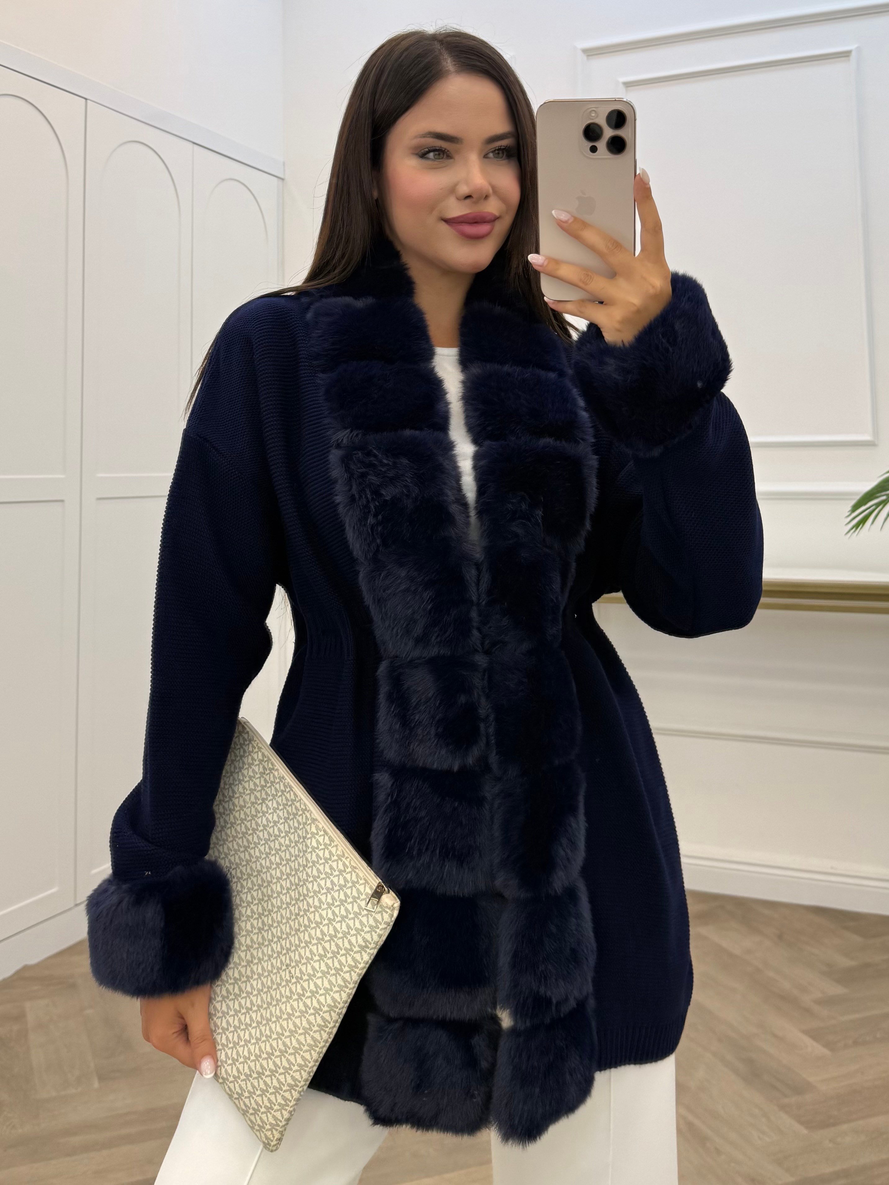 JESSİCA KÜRKLÜ TRİKO HIRKA LACİVERT