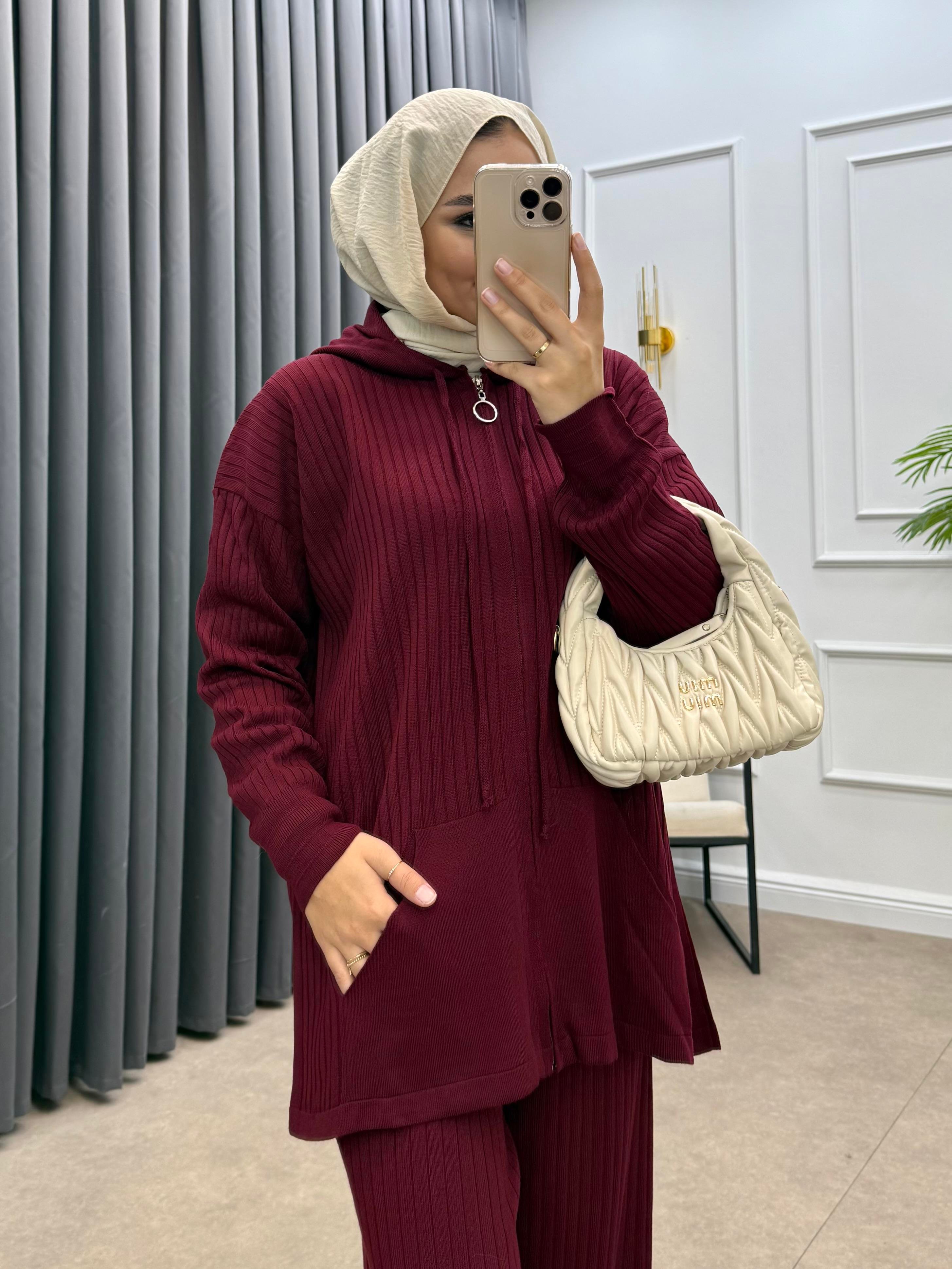 KAPÜŞONLU CEPLİ TRİKO TAKIM BORDO