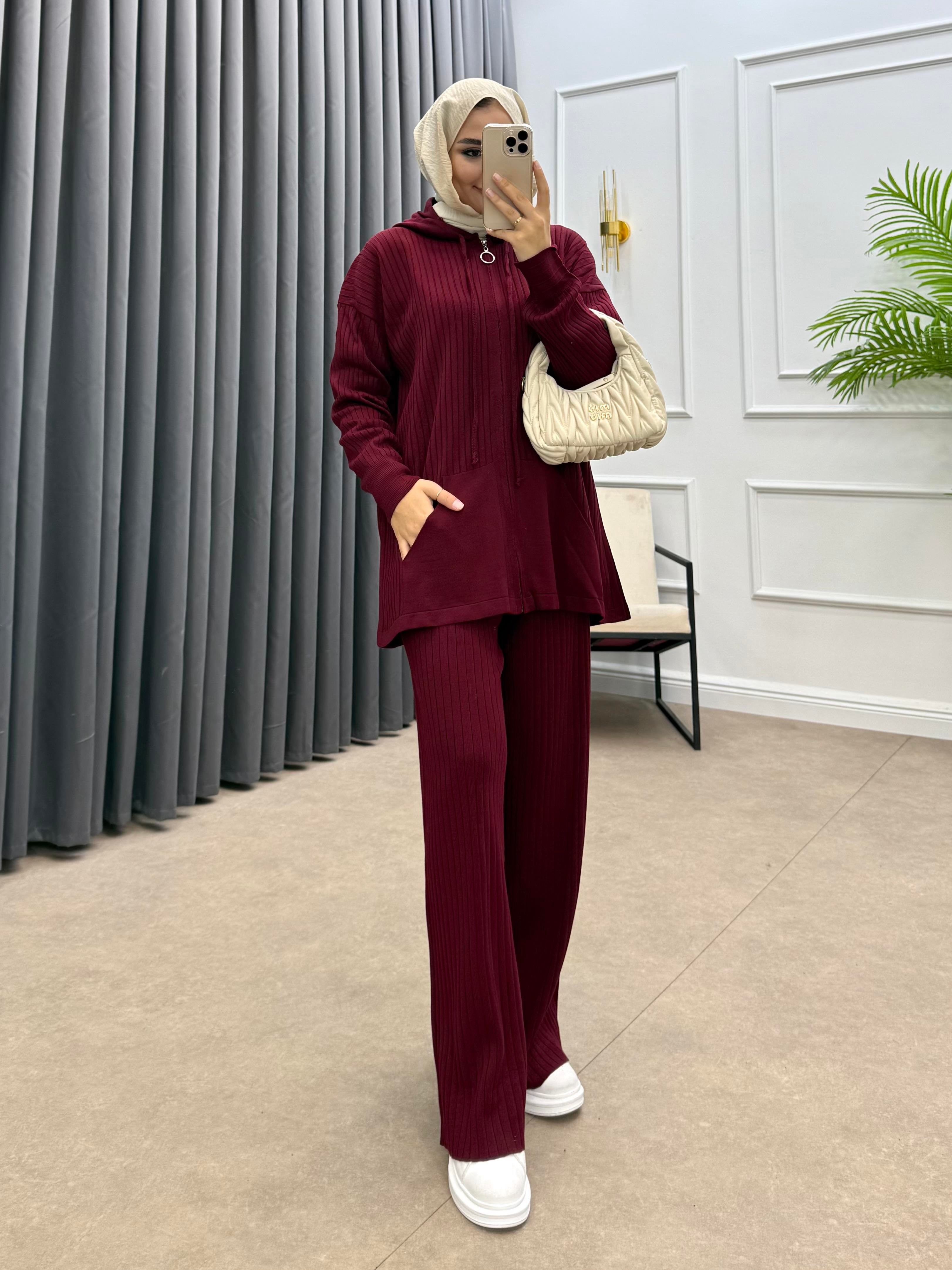 KAPÜŞONLU CEPLİ TRİKO TAKIM BORDO