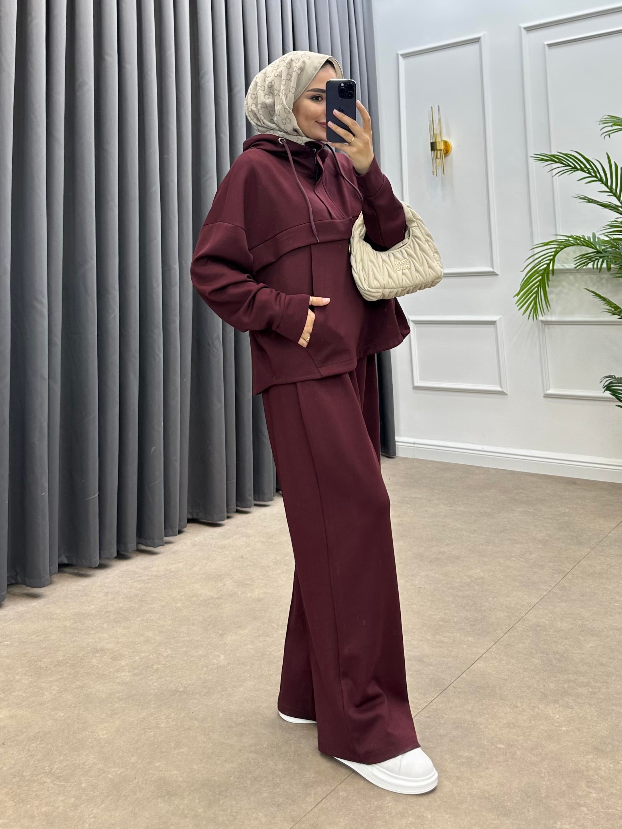 KAPÜŞONLU OYSHO PANTOLONLU TAKIM BORDO