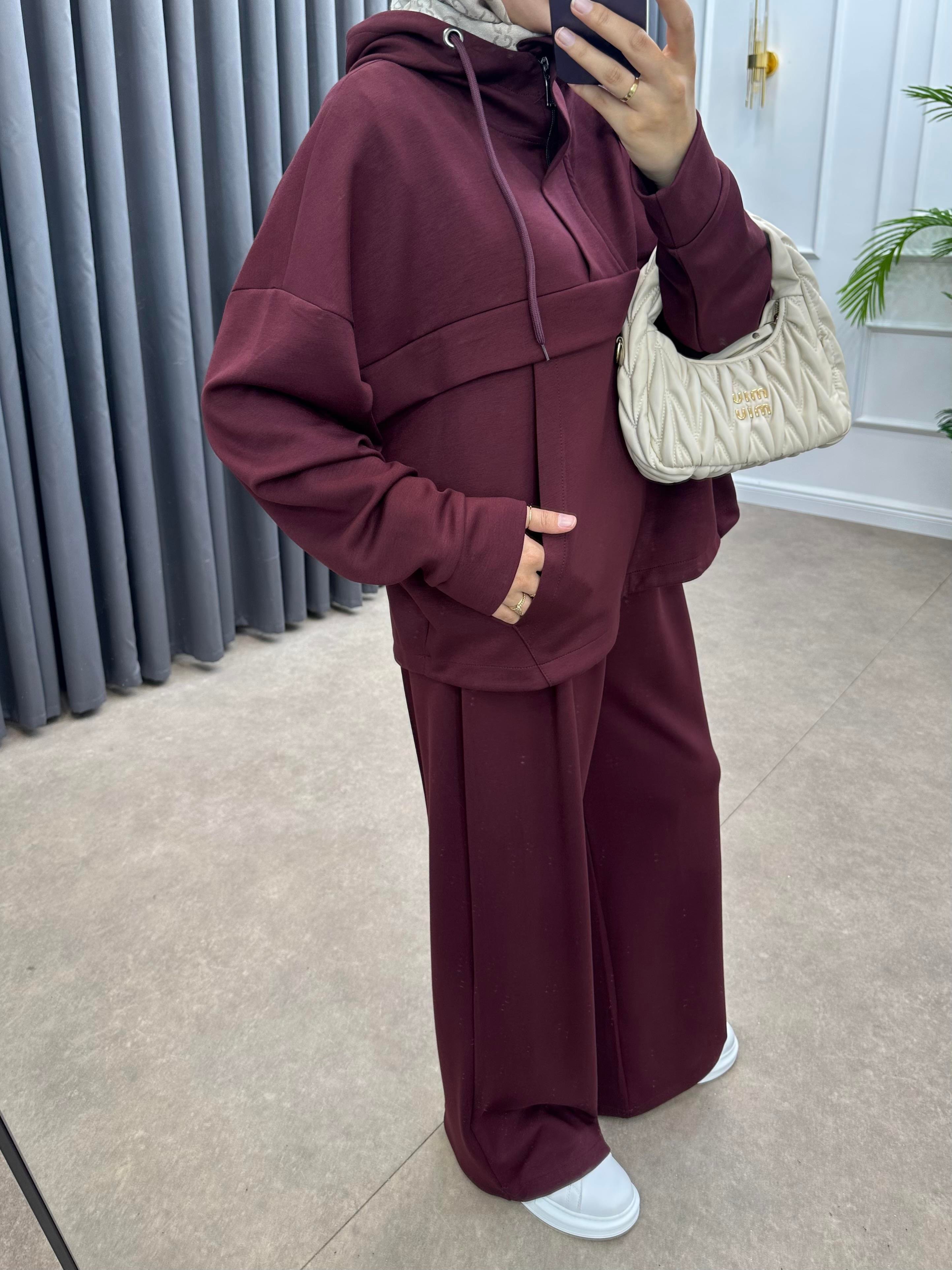 KAPÜŞONLU OYSHO PANTOLONLU TAKIM BORDO