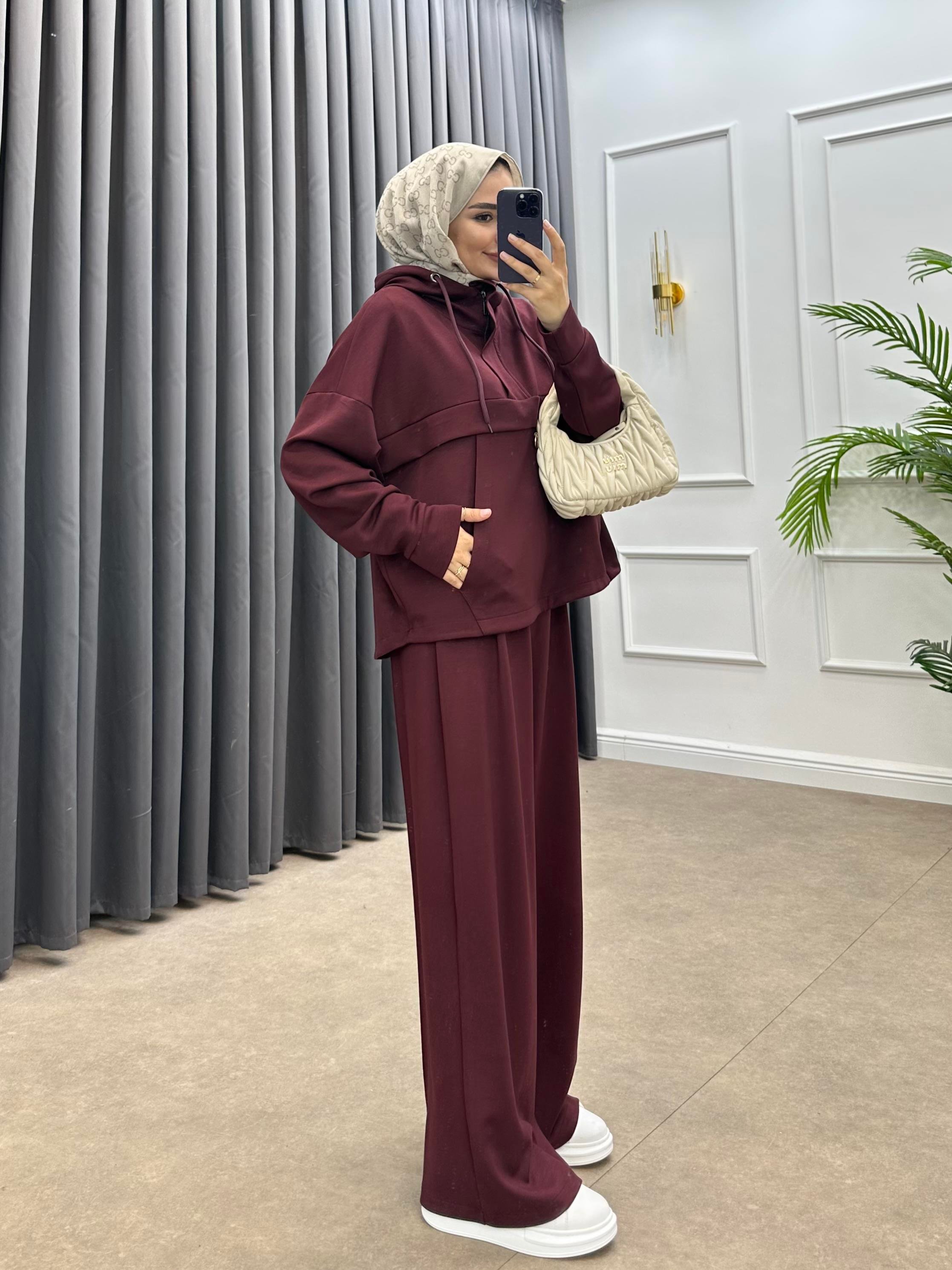 KAPÜŞONLU OYSHO PANTOLONLU TAKIM BORDO