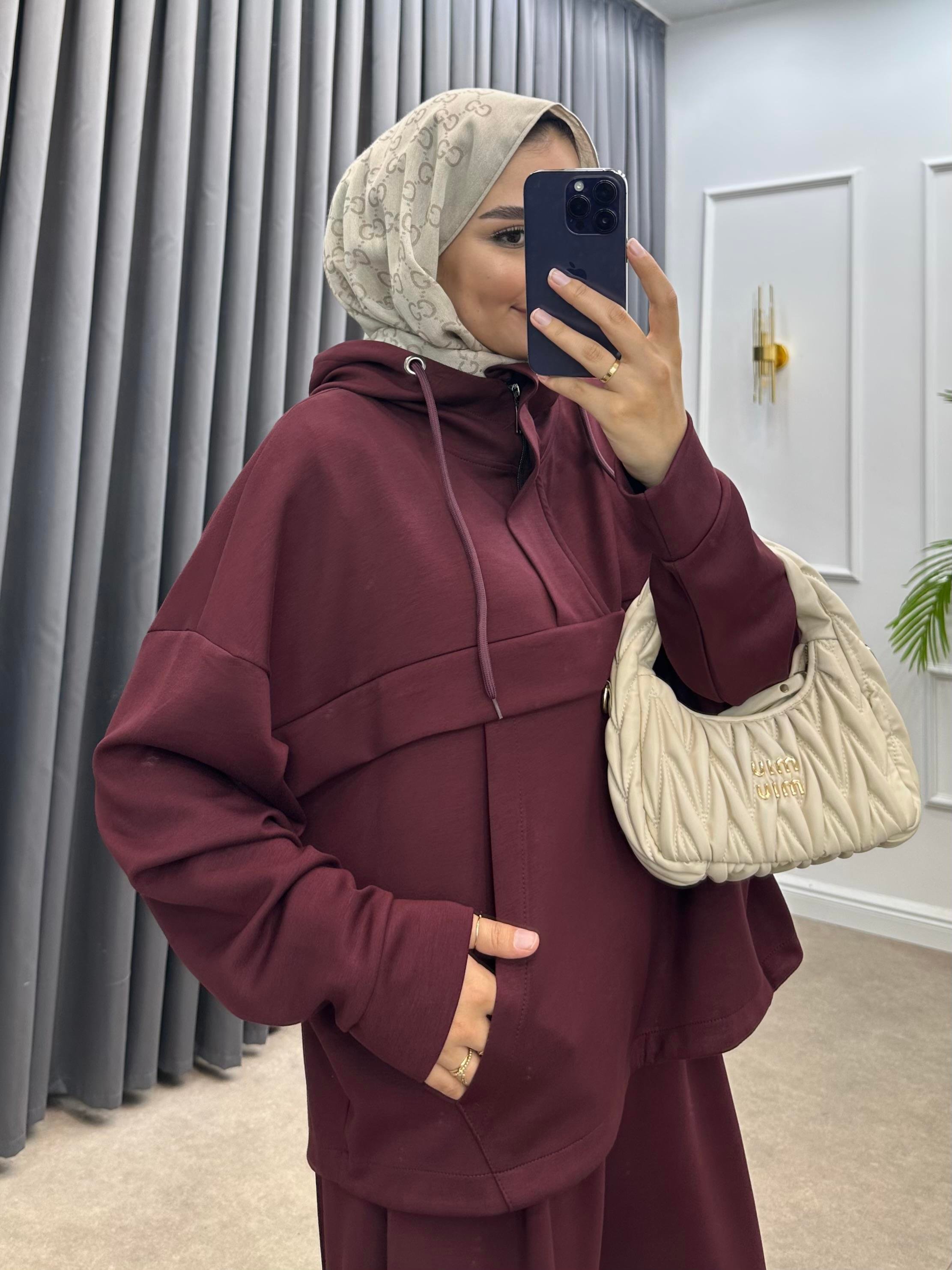 KAPÜŞONLU OYSHO PANTOLONLU TAKIM BORDO