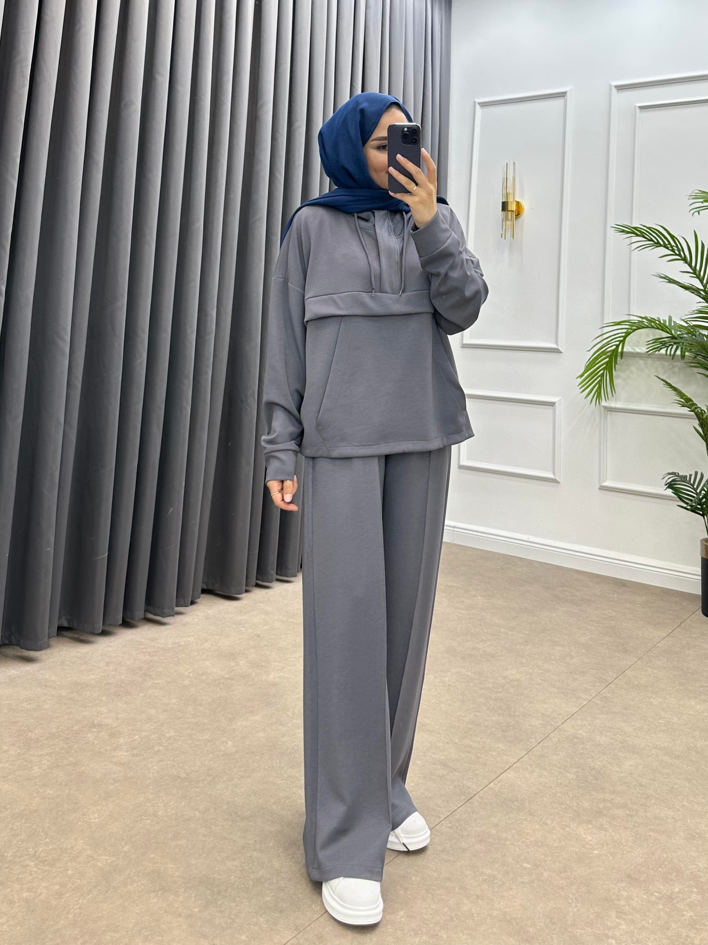 KAPÜŞONLU OYSHO PANTOLONLU TAKIM FÜME