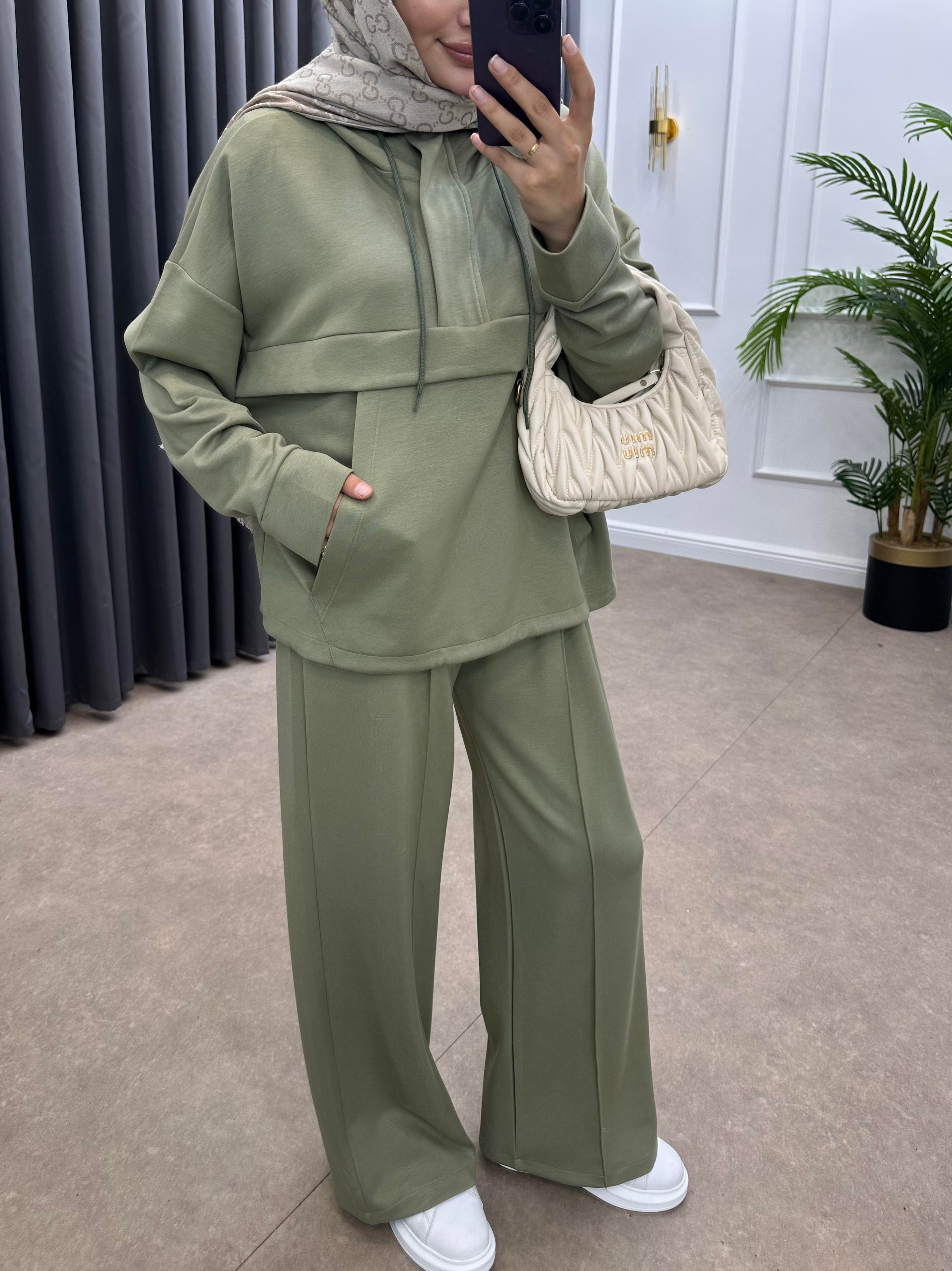 KAPÜŞONLU OYSHO PANTOLONLU TAKIM MİNT