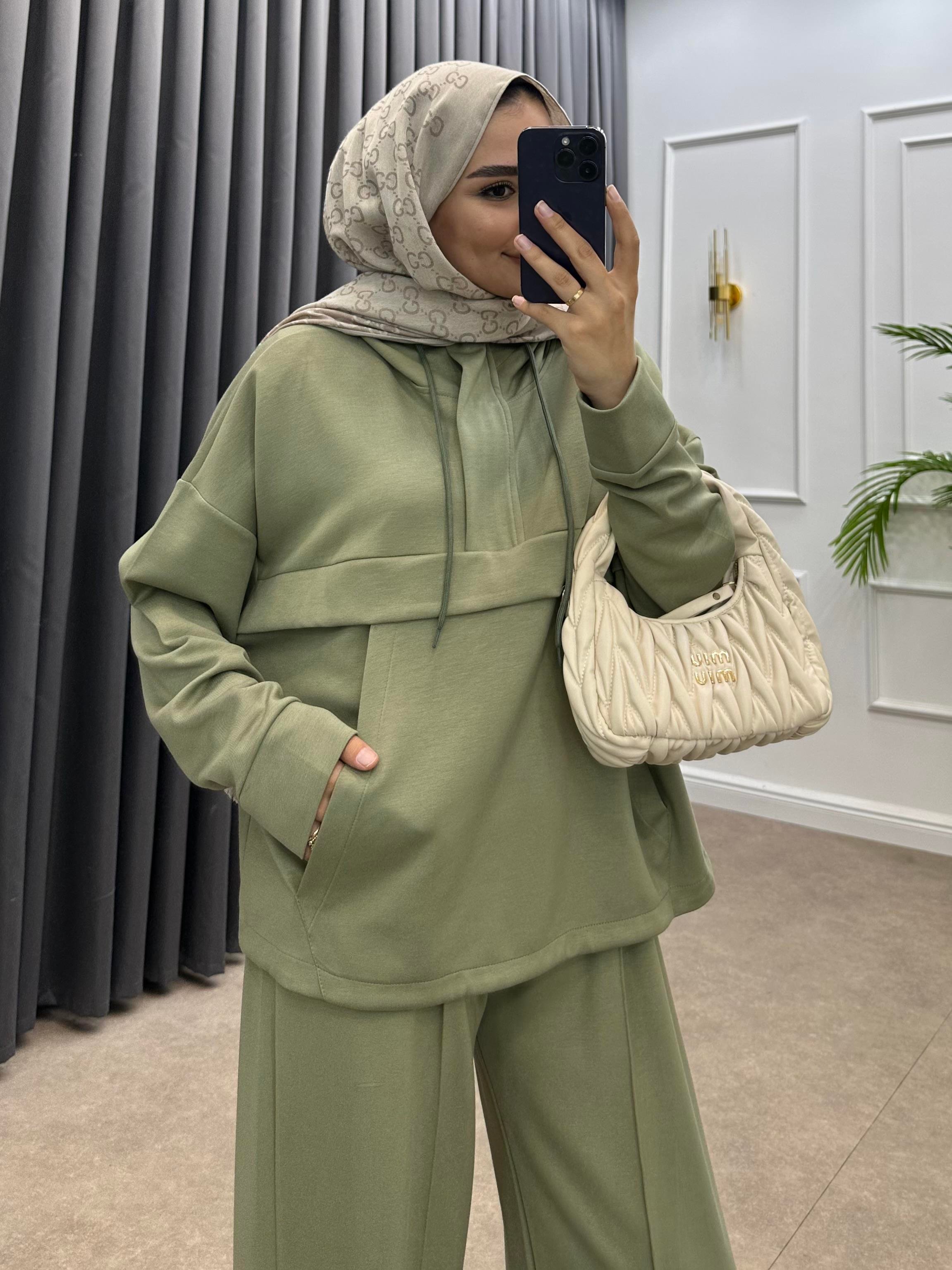 KAPÜŞONLU OYSHO PANTOLONLU TAKIM MİNT