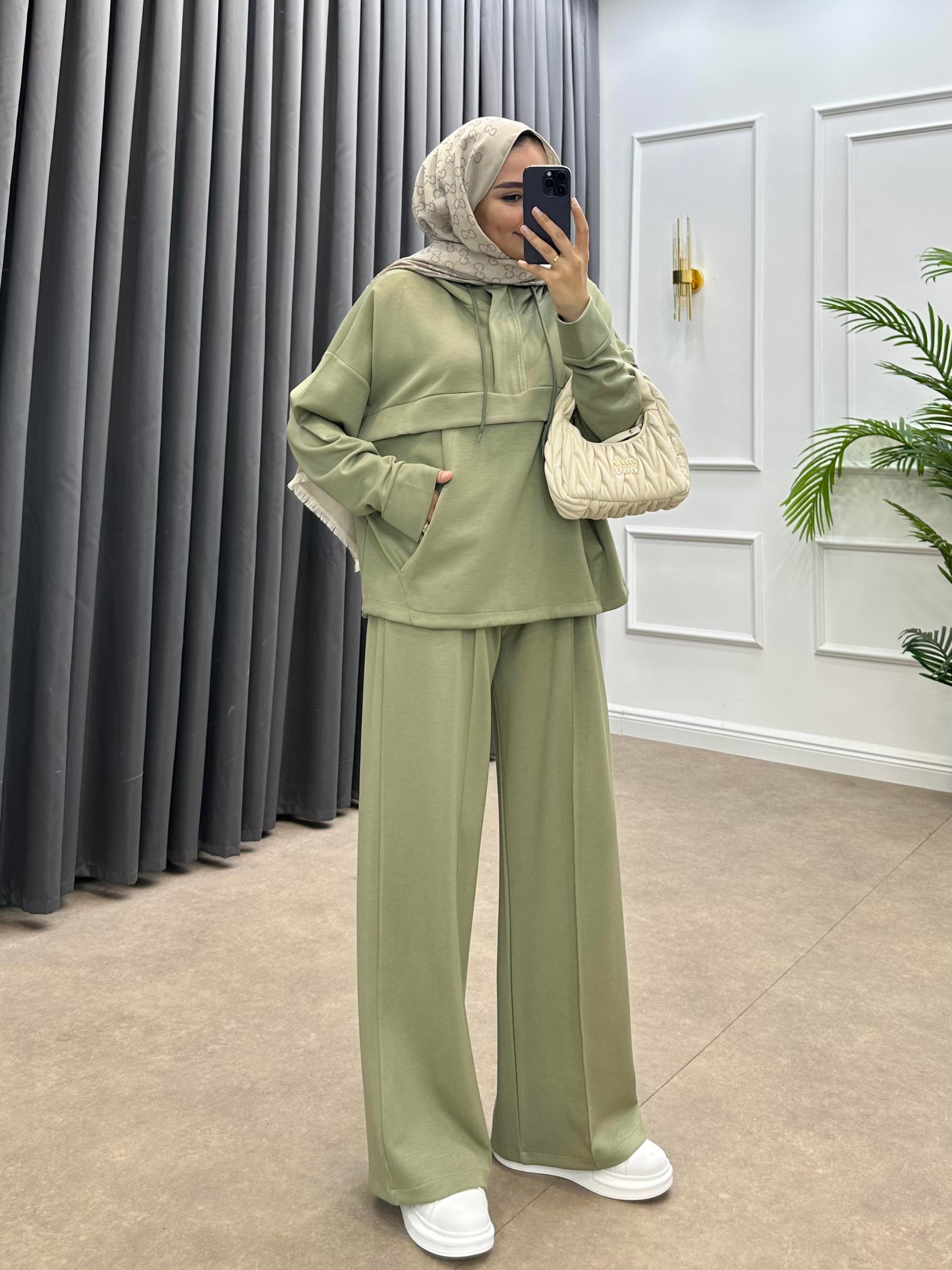 KAPÜŞONLU OYSHO PANTOLONLU TAKIM MİNT