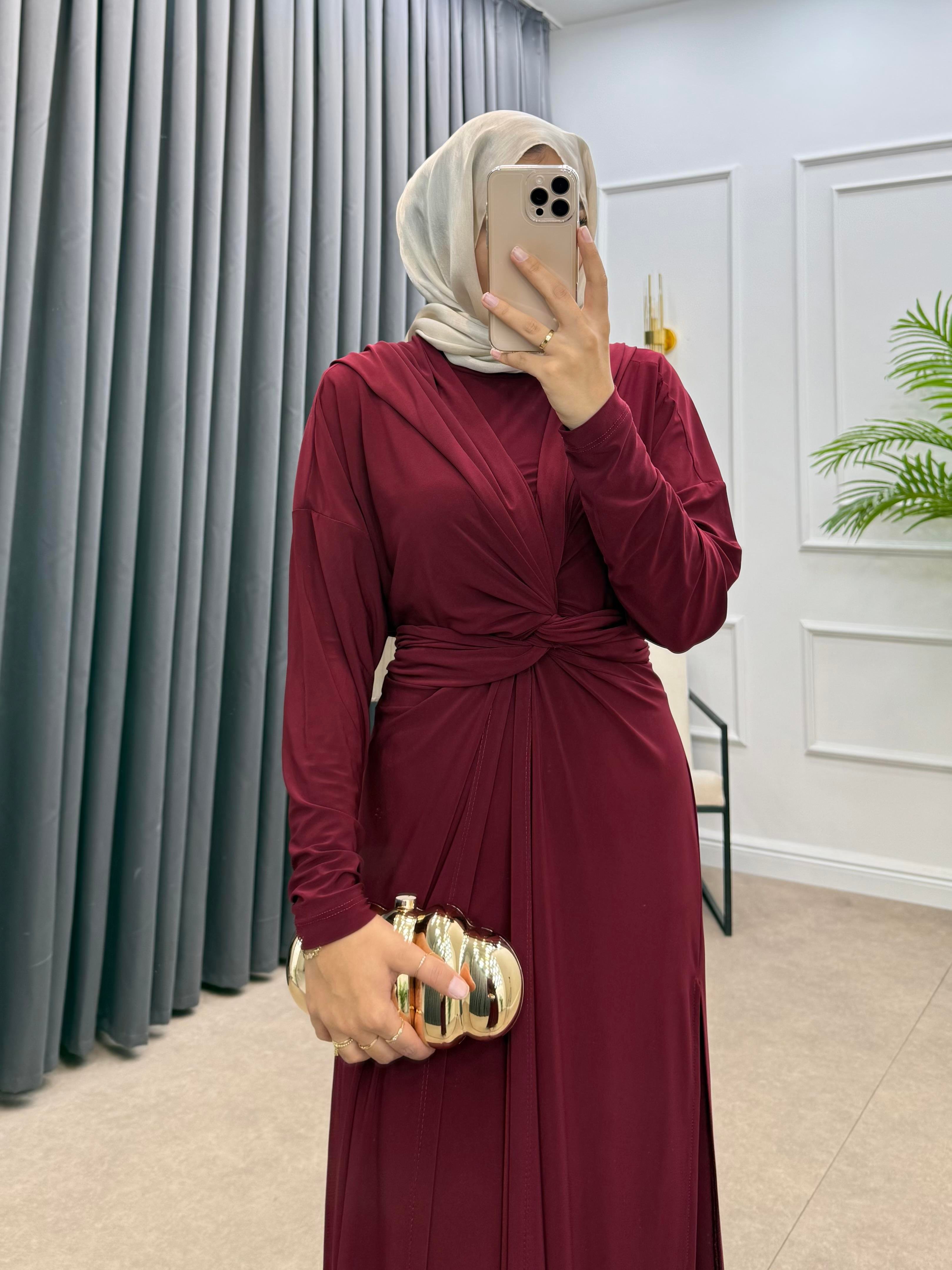 KAPÜŞONLU SANDY İKİLİ ELBİSE BORDO