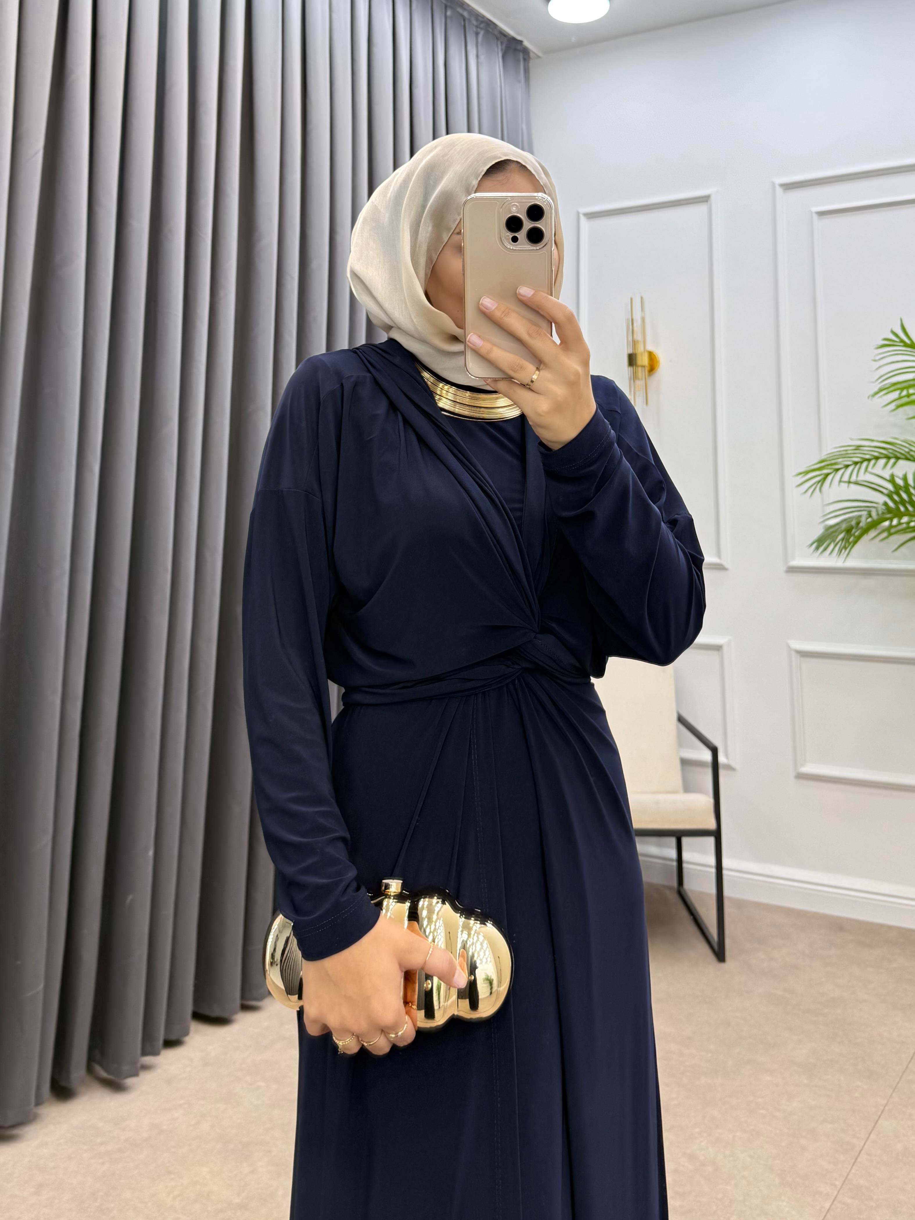 KAPÜŞONLU SANDY İKİLİ ELBİSE LACİVERT