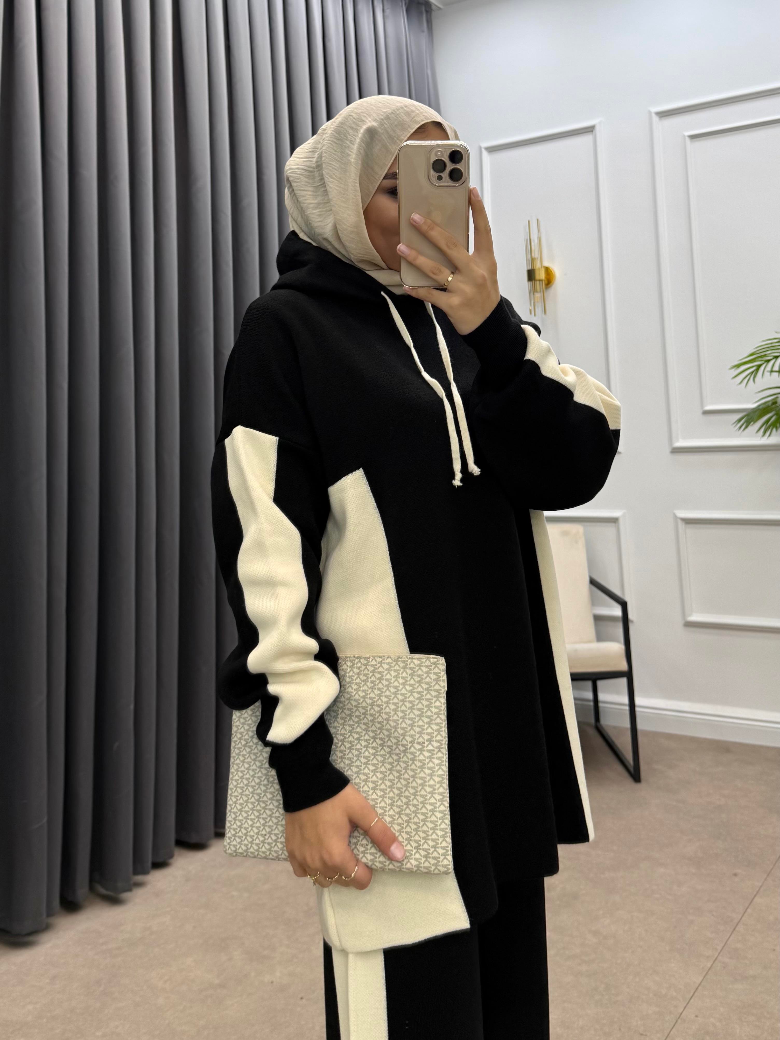 KAPÜŞONLU ŞERİTLİ TRİKO TAKIM SİYAH