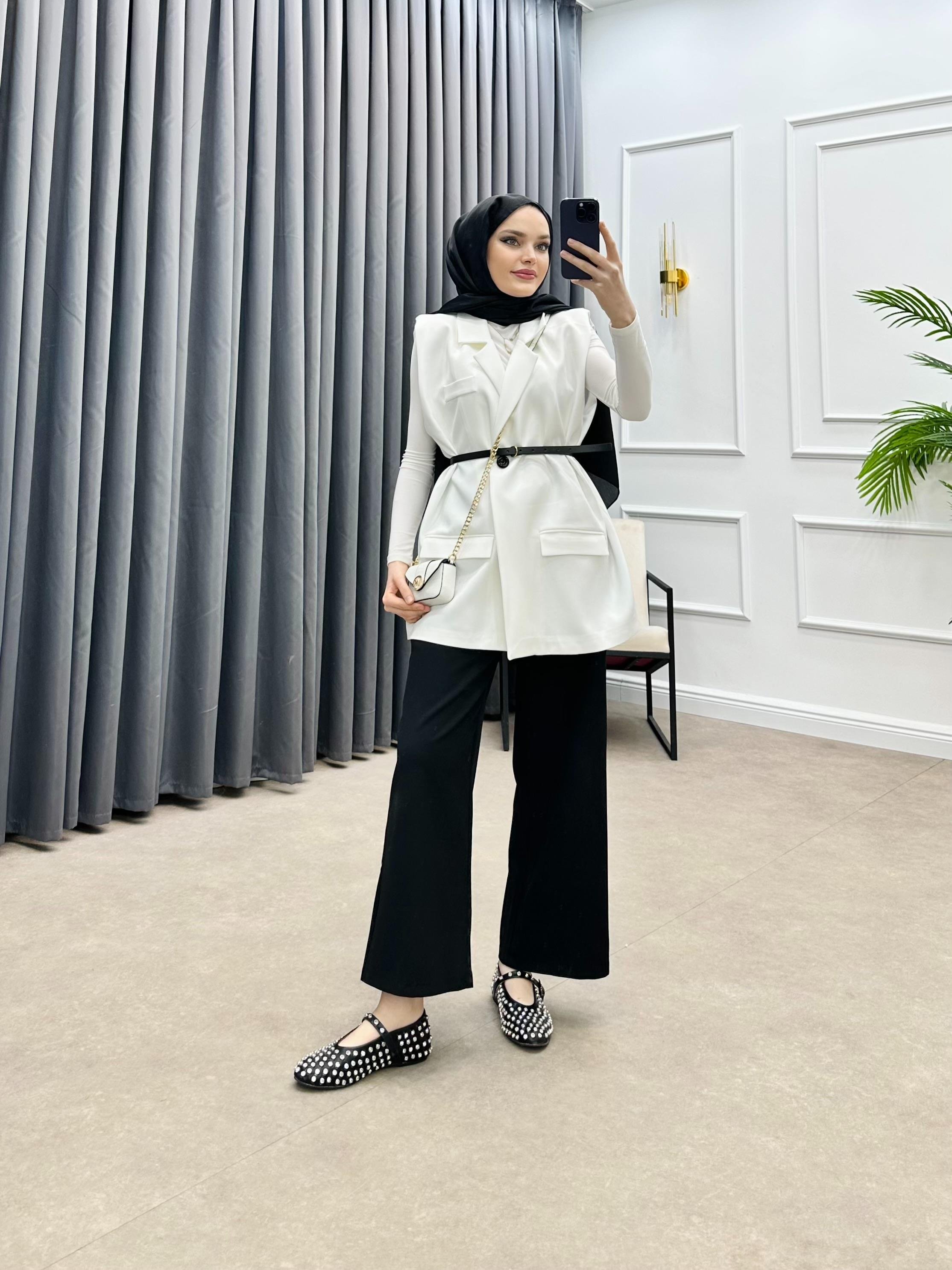 KEMERLİ BLAZER YELEK BEYAZ